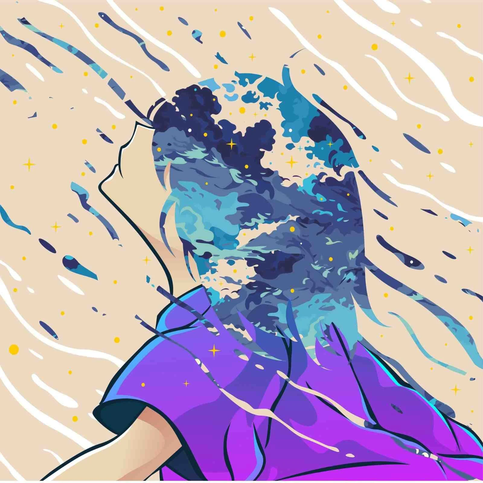 Illustration of woman with swirling hair, symbolizing how EMDR in Dallas, Texas helps reprocess trauma and bring clarity and emotional healing.