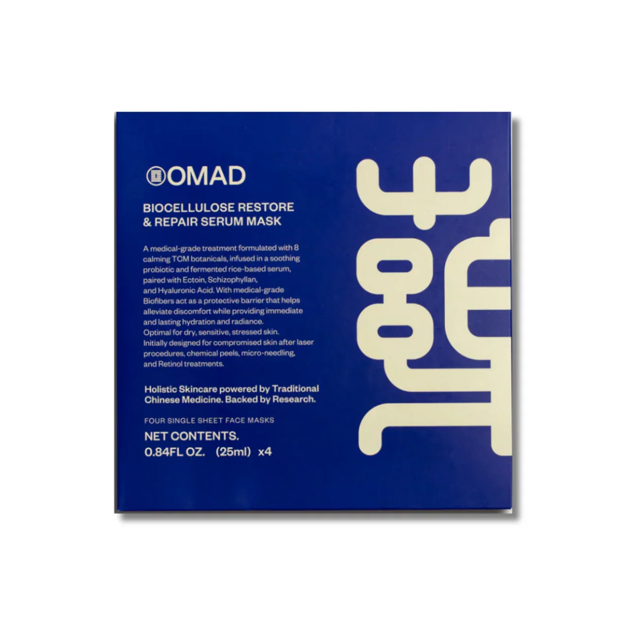 OMAD Biocellulose Restore & Repaire Serum Mask box, blue and white packaging with product description.