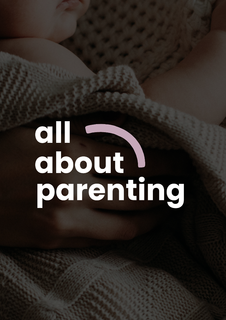 all about parenting logo overlay with baby background