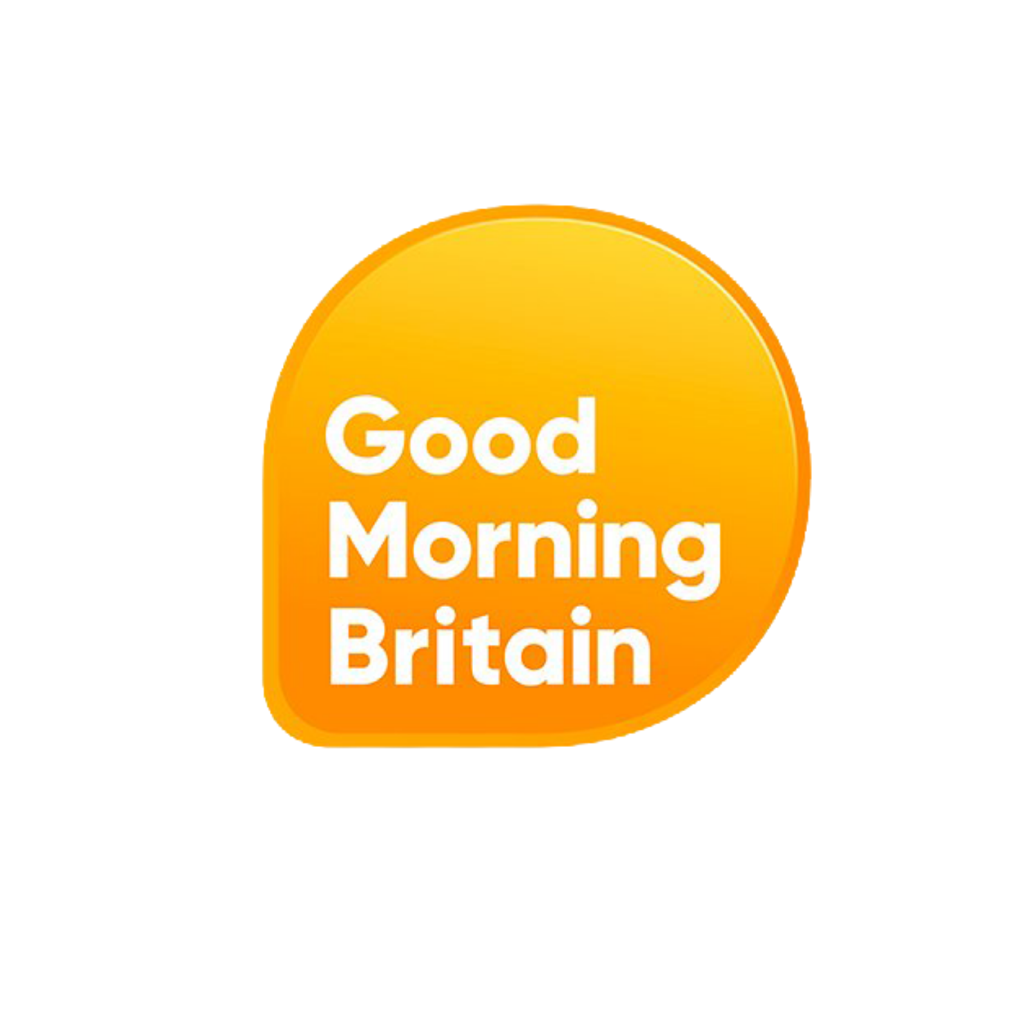 An orange speech bubble with the words 'Good Morning Britain' in white text.