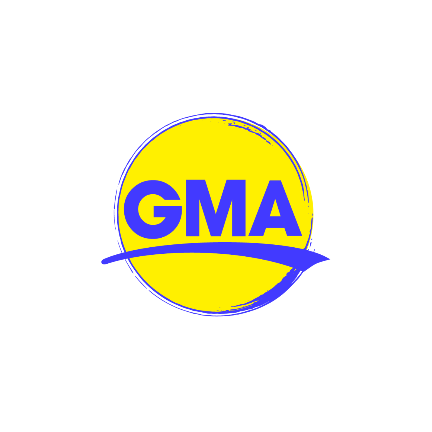 GMA logo with yellow circle background, blue letters, and a swoosh.