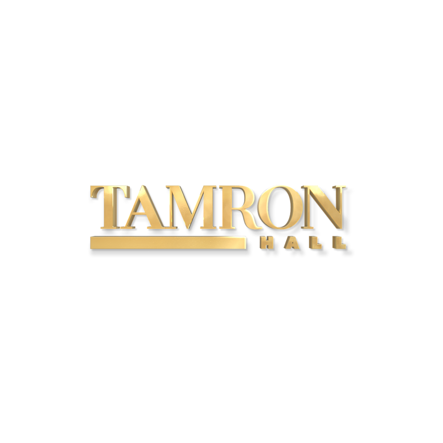 Golden logo text reading 'TAMRON HALL' on a white background.