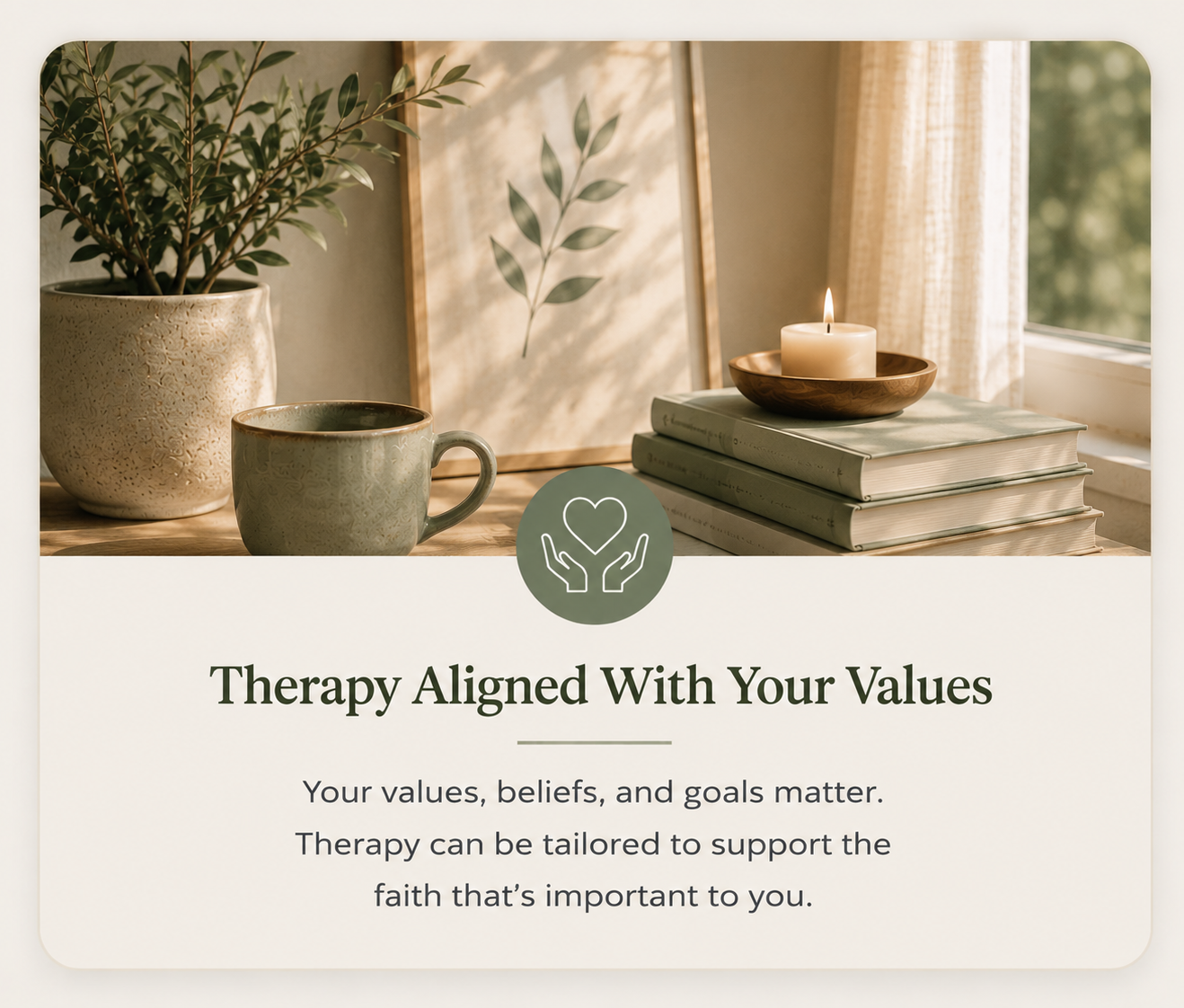My values as a trauma and relationship therapist include therapy aligned with Christian values for those who desire it.
