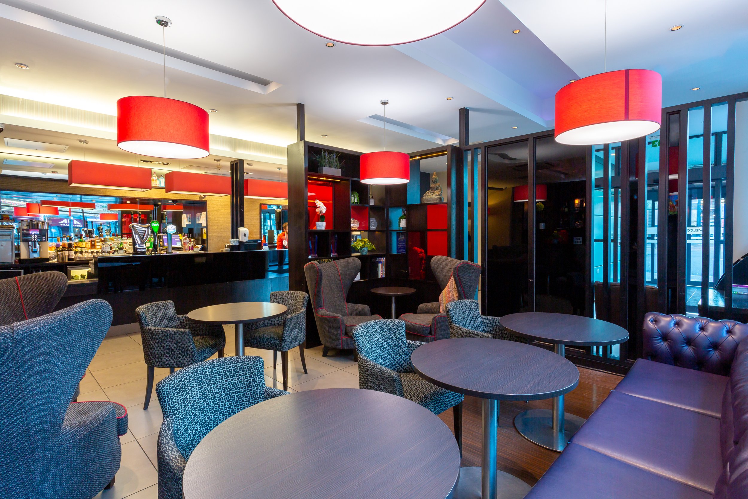 Evening shot of the hotel bar at Ibis City Centre, Belfast, Northern Ireland