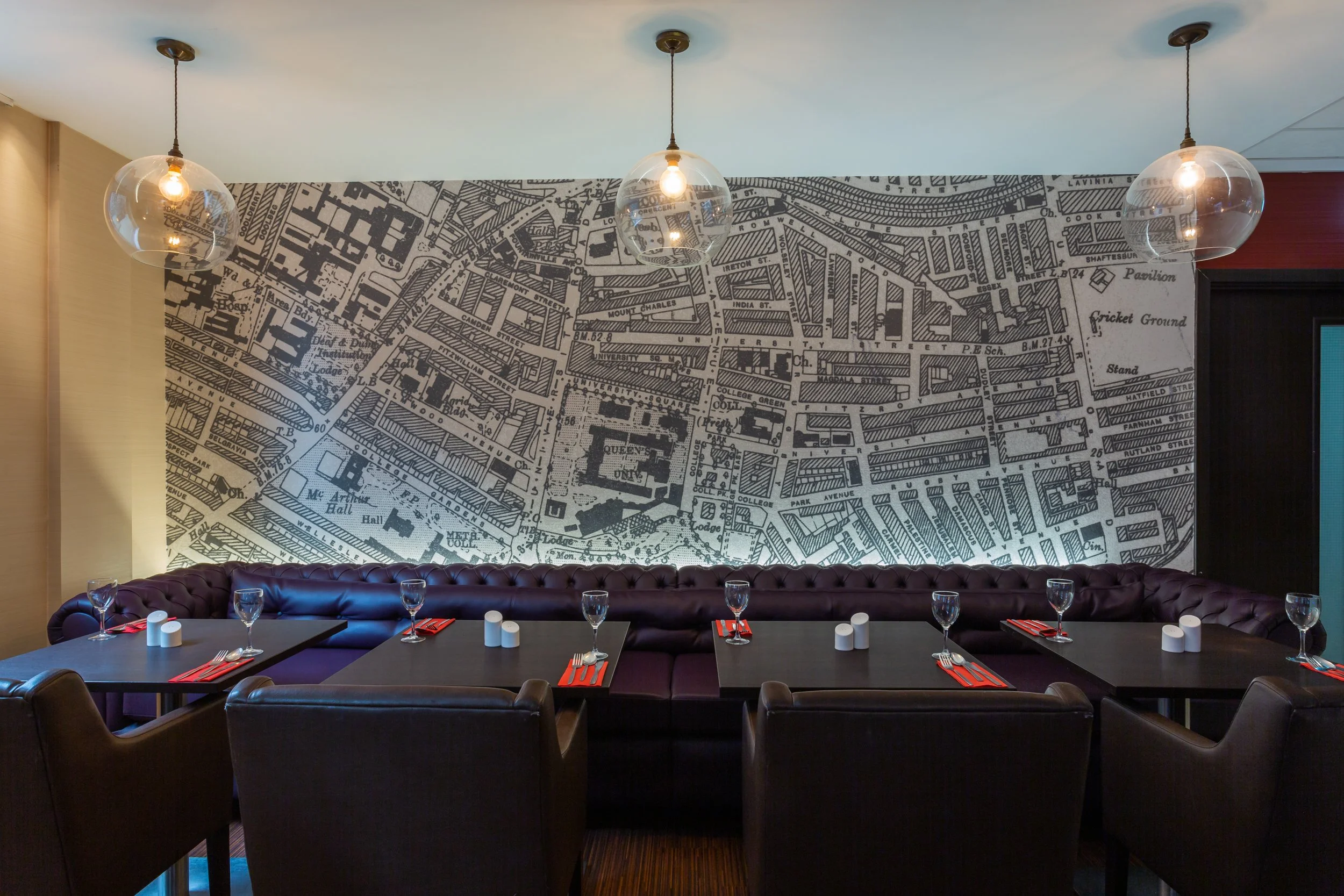IBIS Hotels Belfast – Dining room with large Belfast map – Hotel Photography by Sequoia Studios
