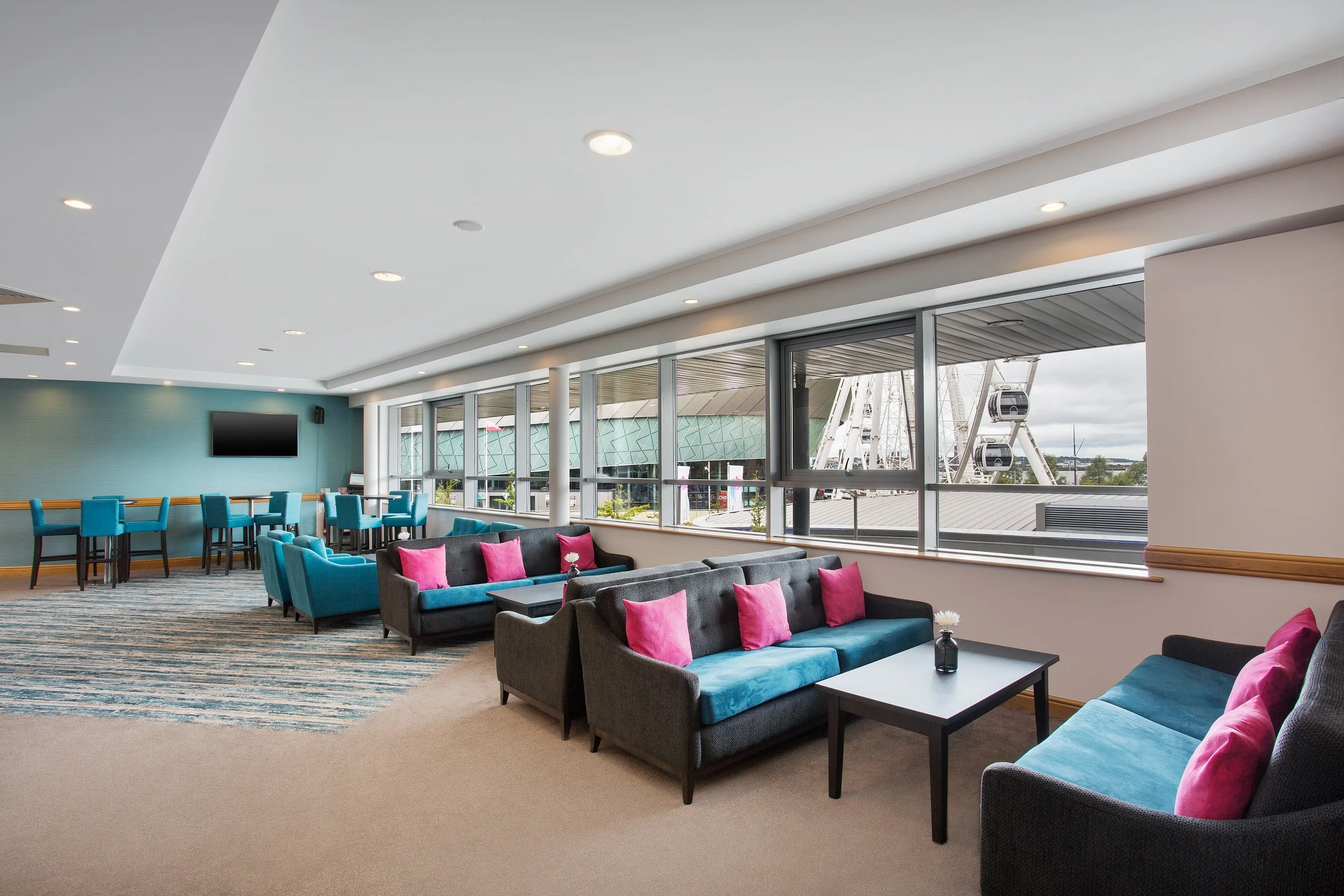 Tight angle shot of breakout lounge area at Jurys Inn hotel in Liverpool