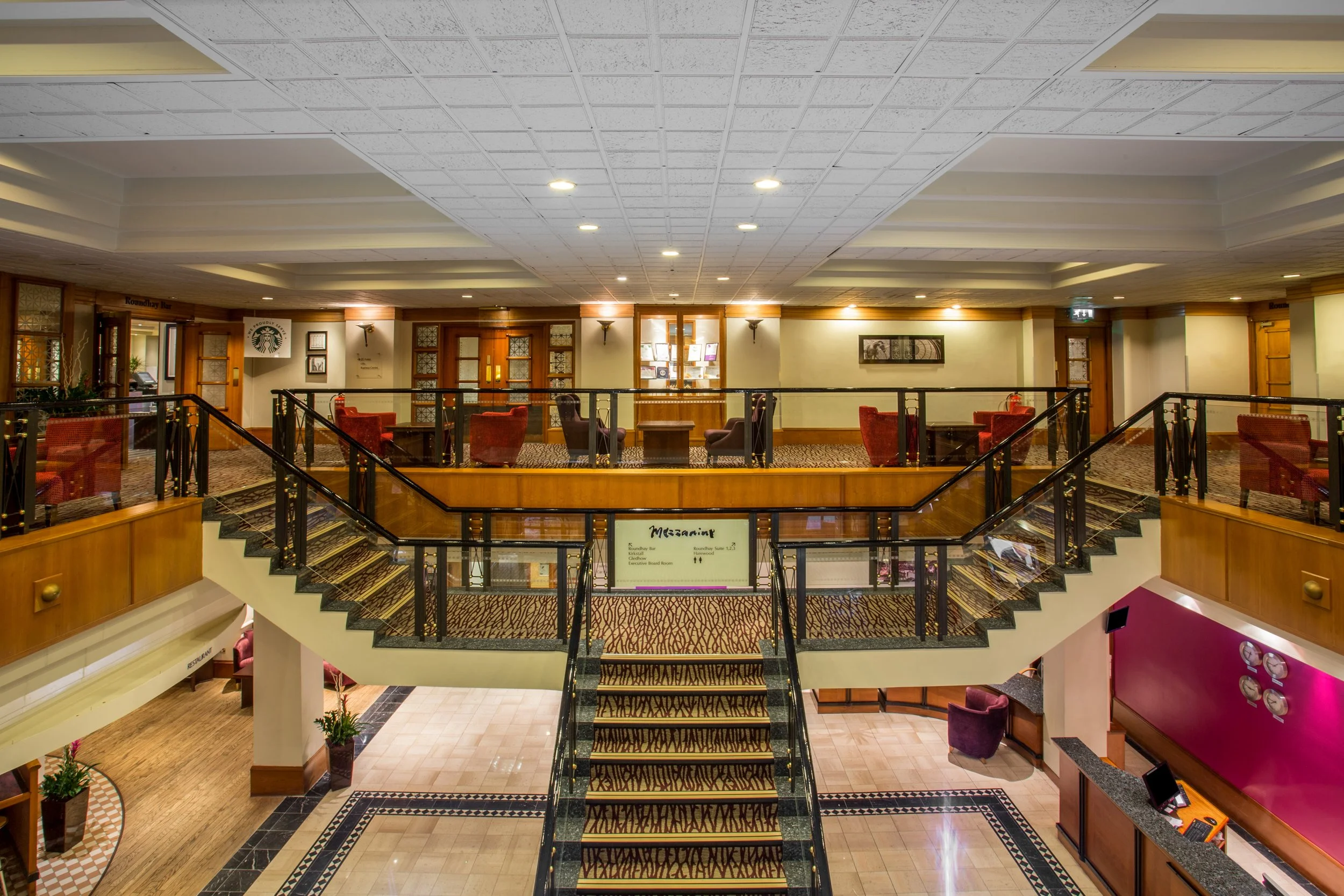 Mezzanine floor staircase at Crowne Plaza hotel in Leeds