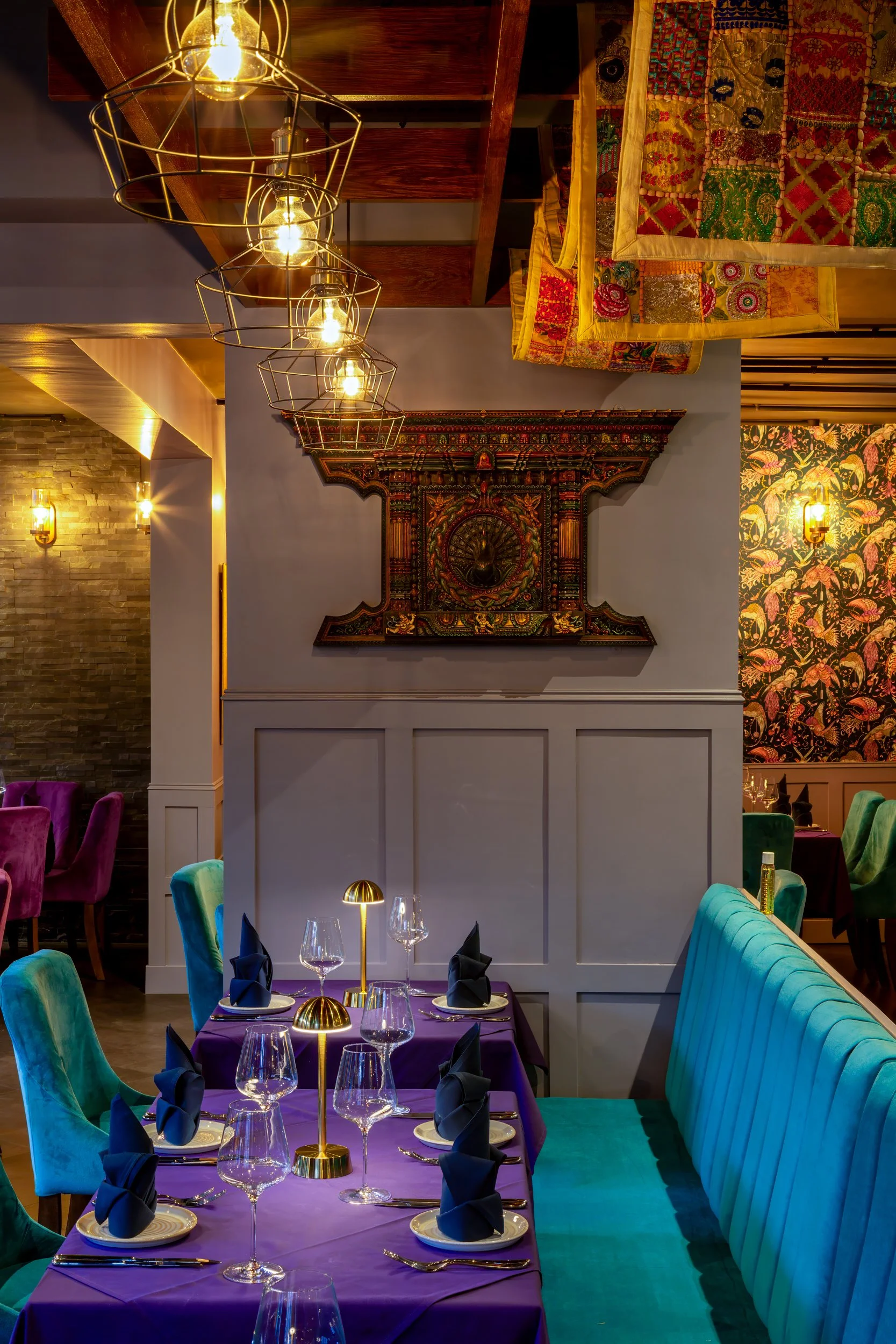 Interior symbolic Nepalese details – The Dilli, Haslemere – Restaurant Photography by Sequoia Studios