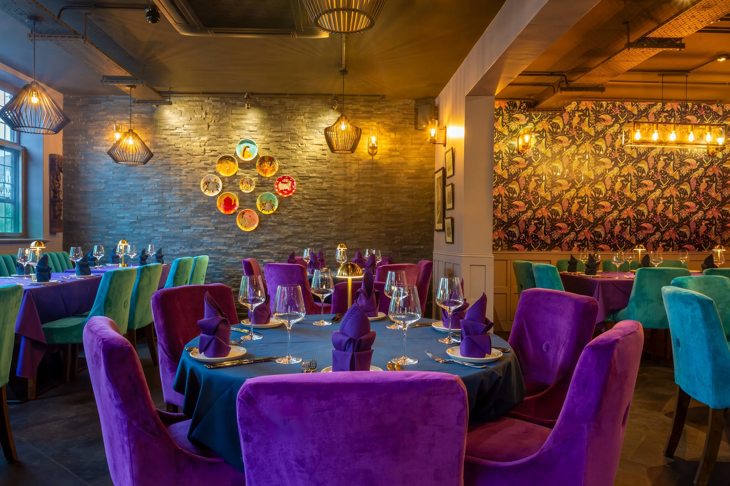 Tight crop large table set for dinner – The Dilli, Haslemere – Restaurant Photography by Sequoia Studios