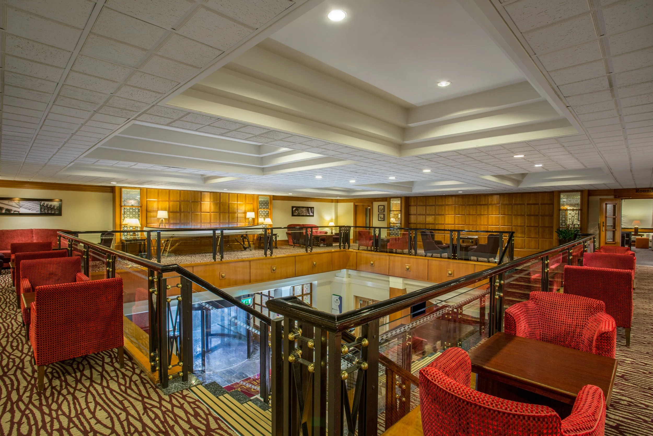 Mezzanine floor lounge seating at Crowne Plaza hotel in Leeds