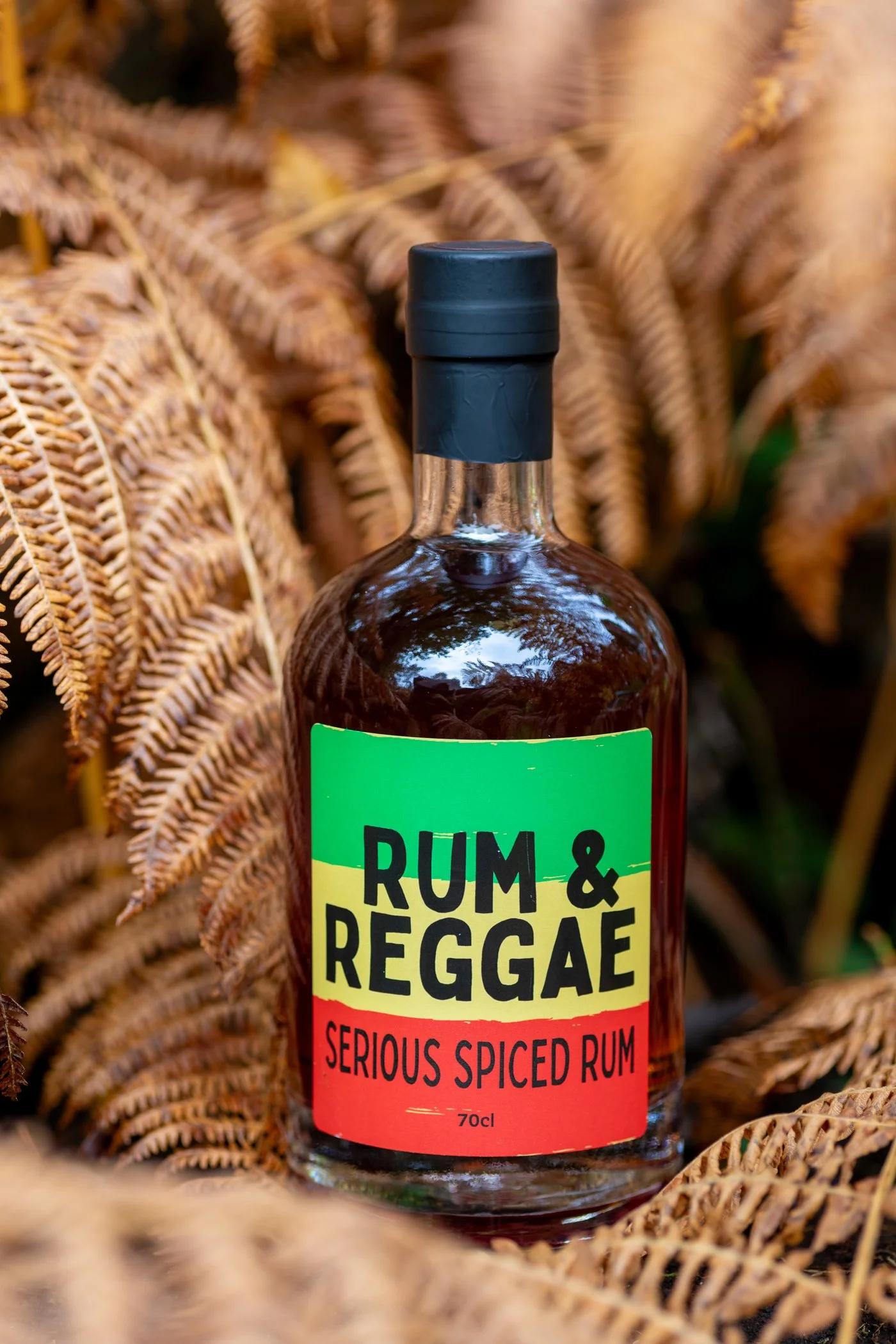 Bracken surrounds Rum &amp; Reggae Serious Spiced Rum product