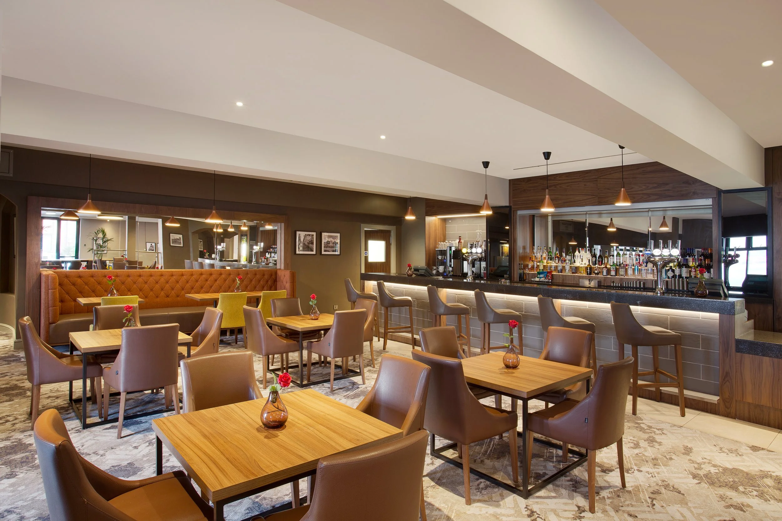 Wide shot of the hotel bar area at Jurys Inn, East Midlands Airport