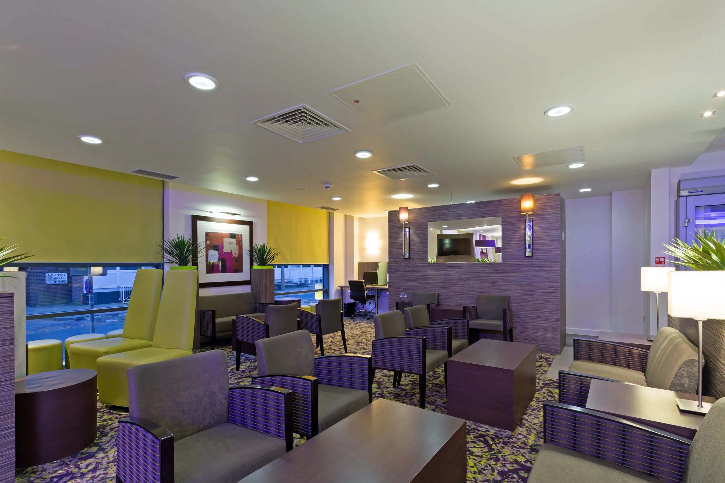 Lobby lounge seating at Holiday Inn hotel in Harlow, Essex