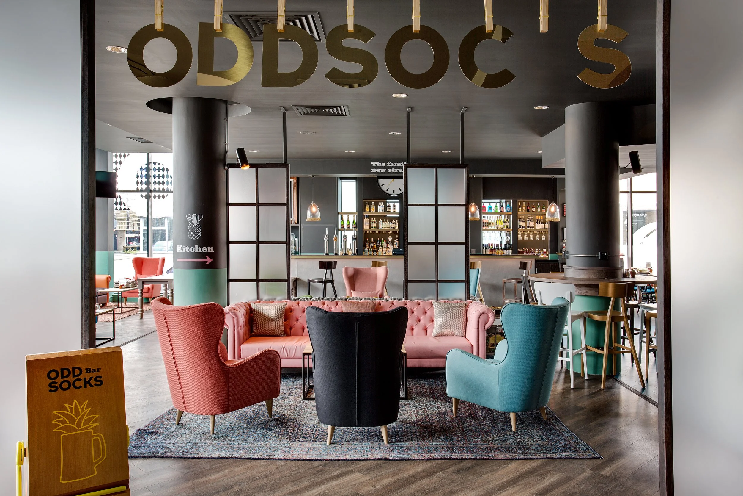 Entrance to Oddsocks Bar at Jurys Inn hotel, Brighton, East Sussex
