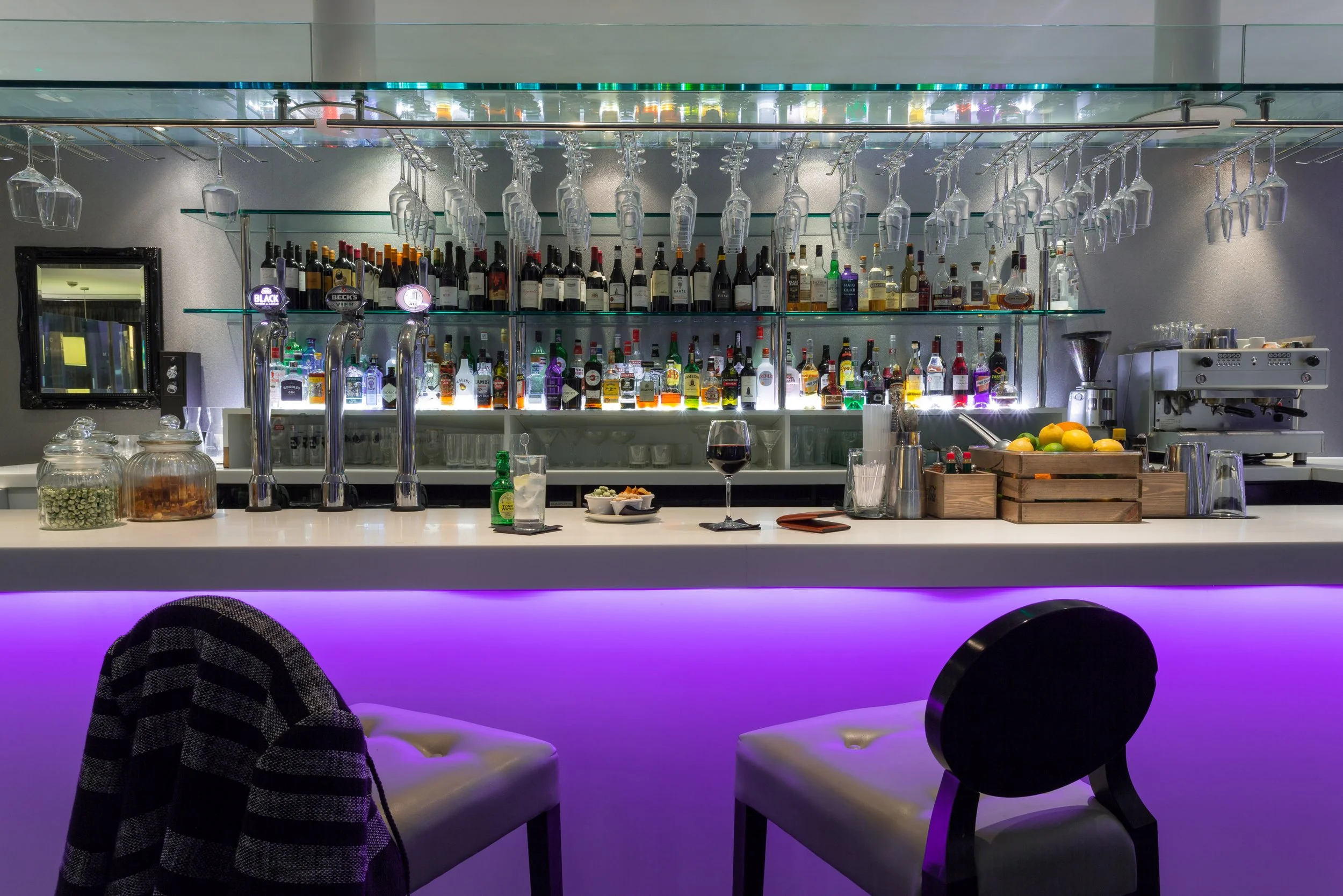 Drinks on the bar at Hotel Indigo, Newcastle