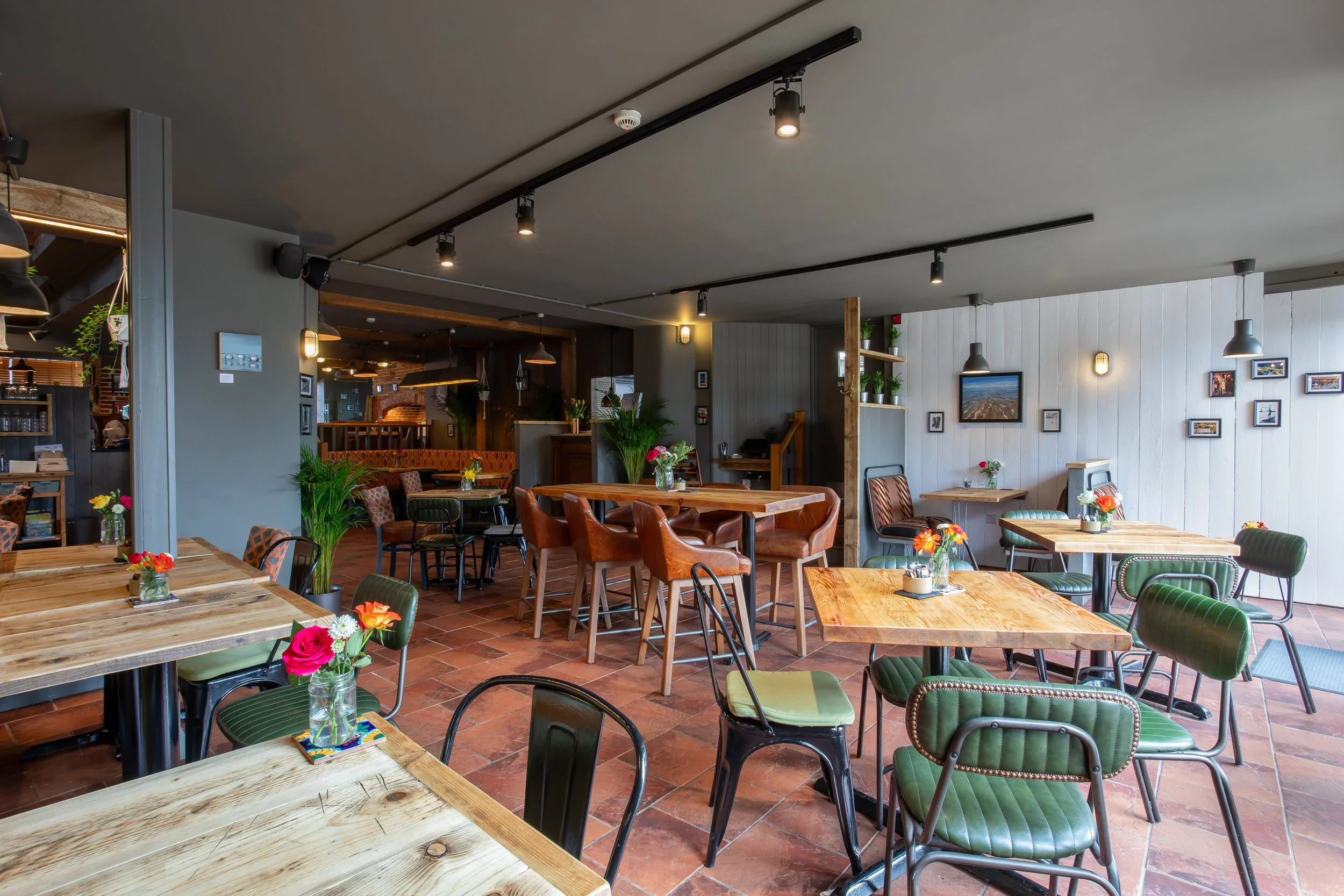 Café interior in natural light from french windows – The Lion's Den Midhurst – Hospitality Venue Photography by Sequoia Studios