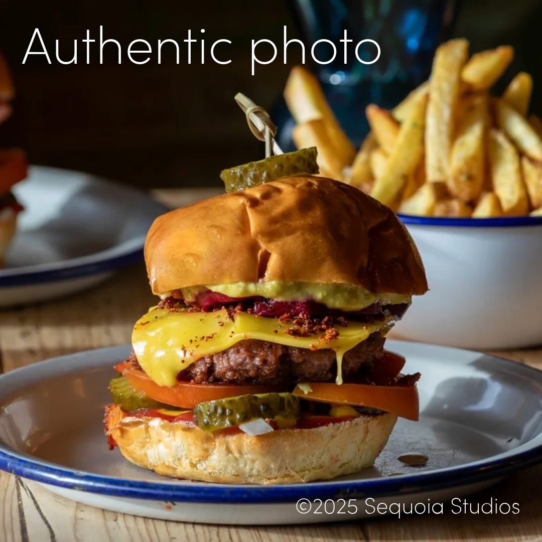 Authentic vegan junkie burger with chips