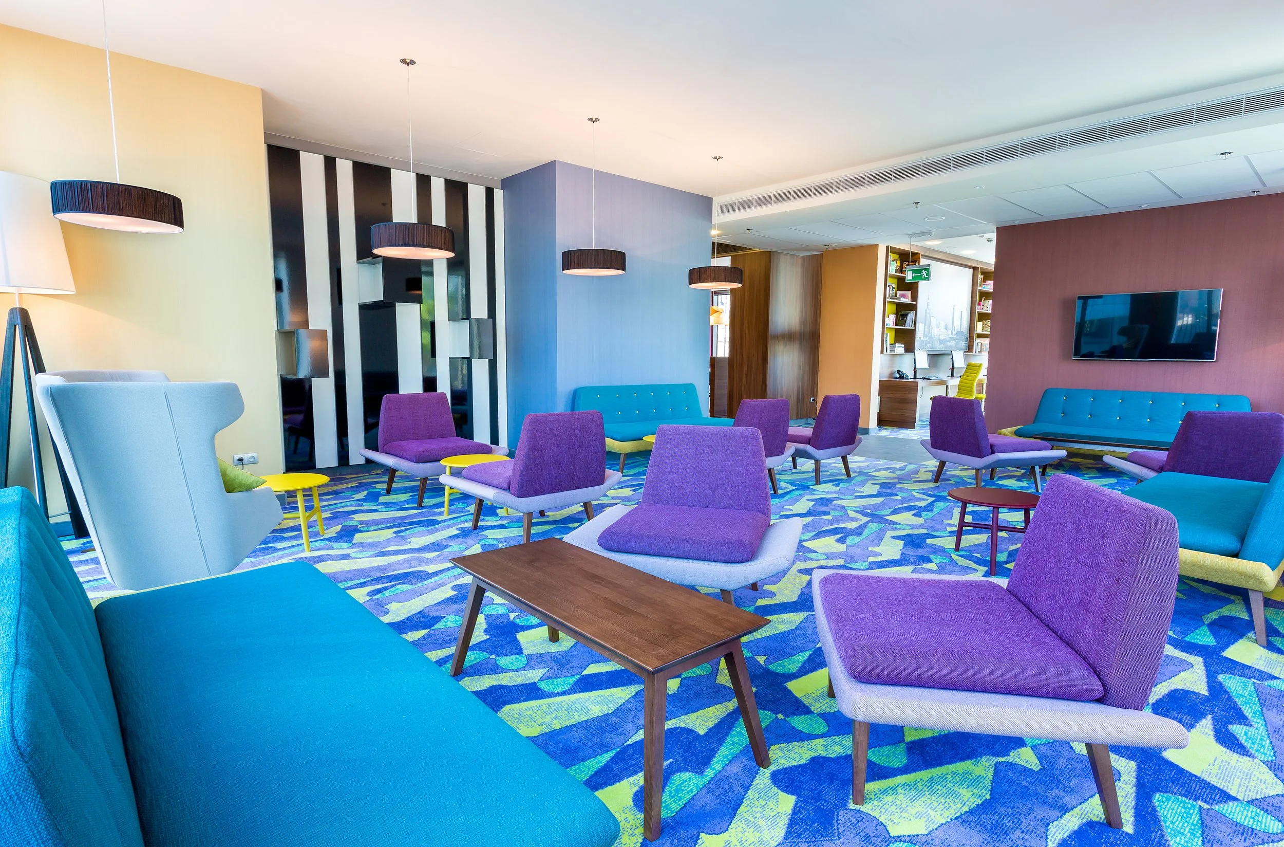 Business centre and lounge area at Hampton by Hilton in Warsaw, Poland