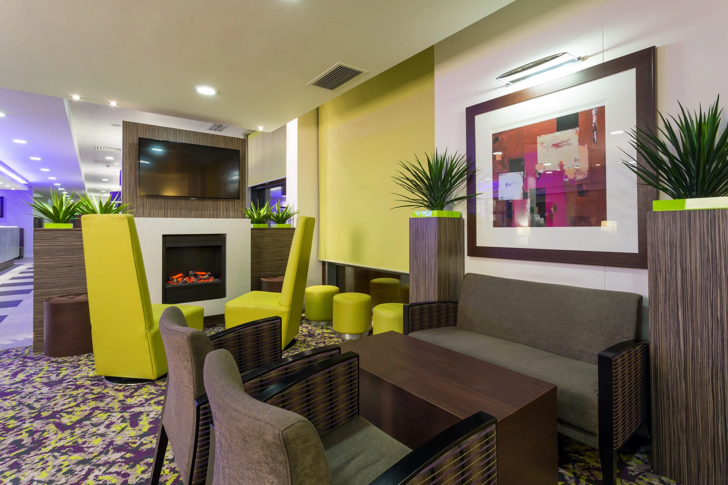 Lobby lounge seating at Holiday Inn hotel in Harlow, Essex