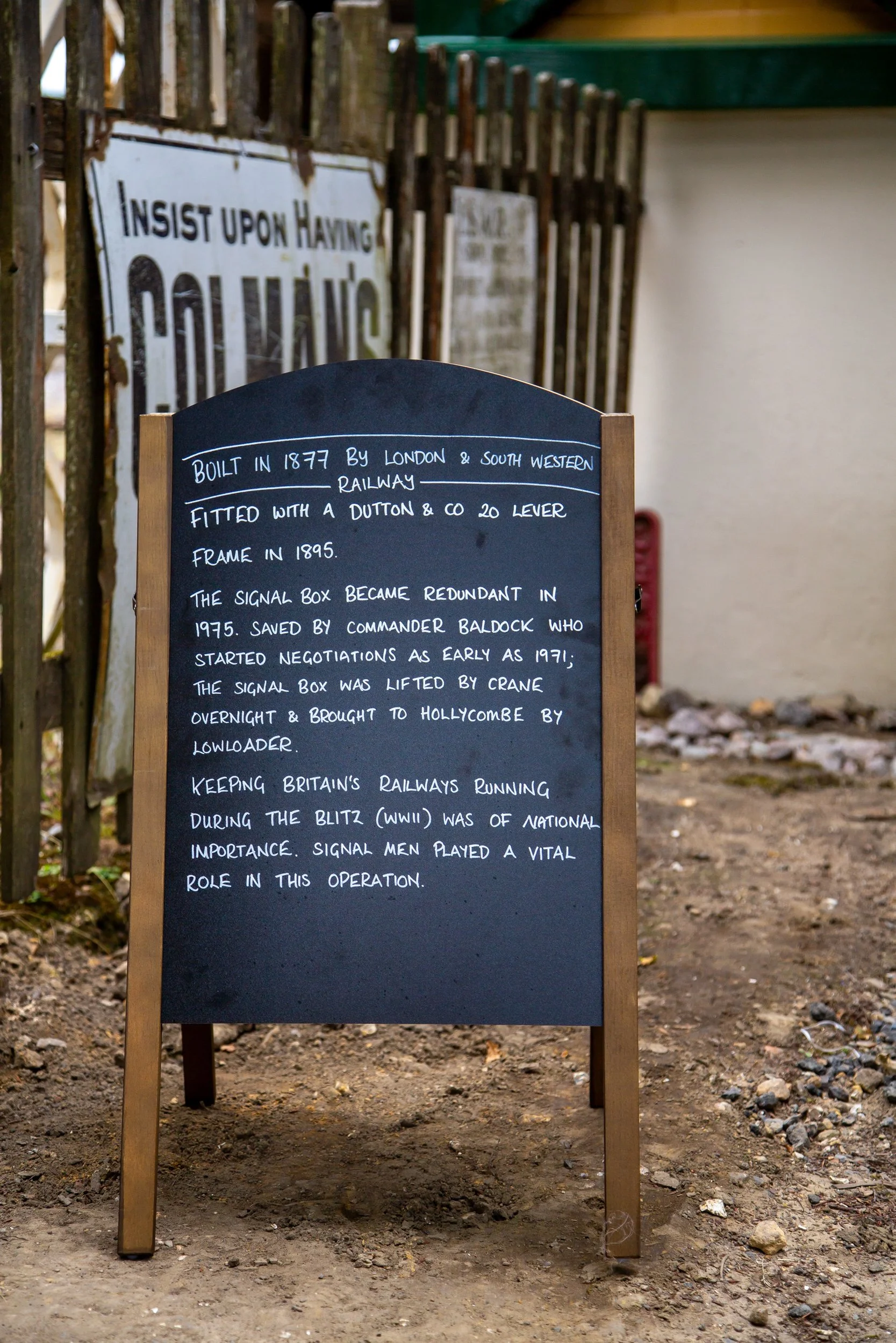 Chalkboard with history of de-commissioned Liphook Signal Box – Hollycombe Steam In The Country – Charitable Event Photography by Sequoia Studios