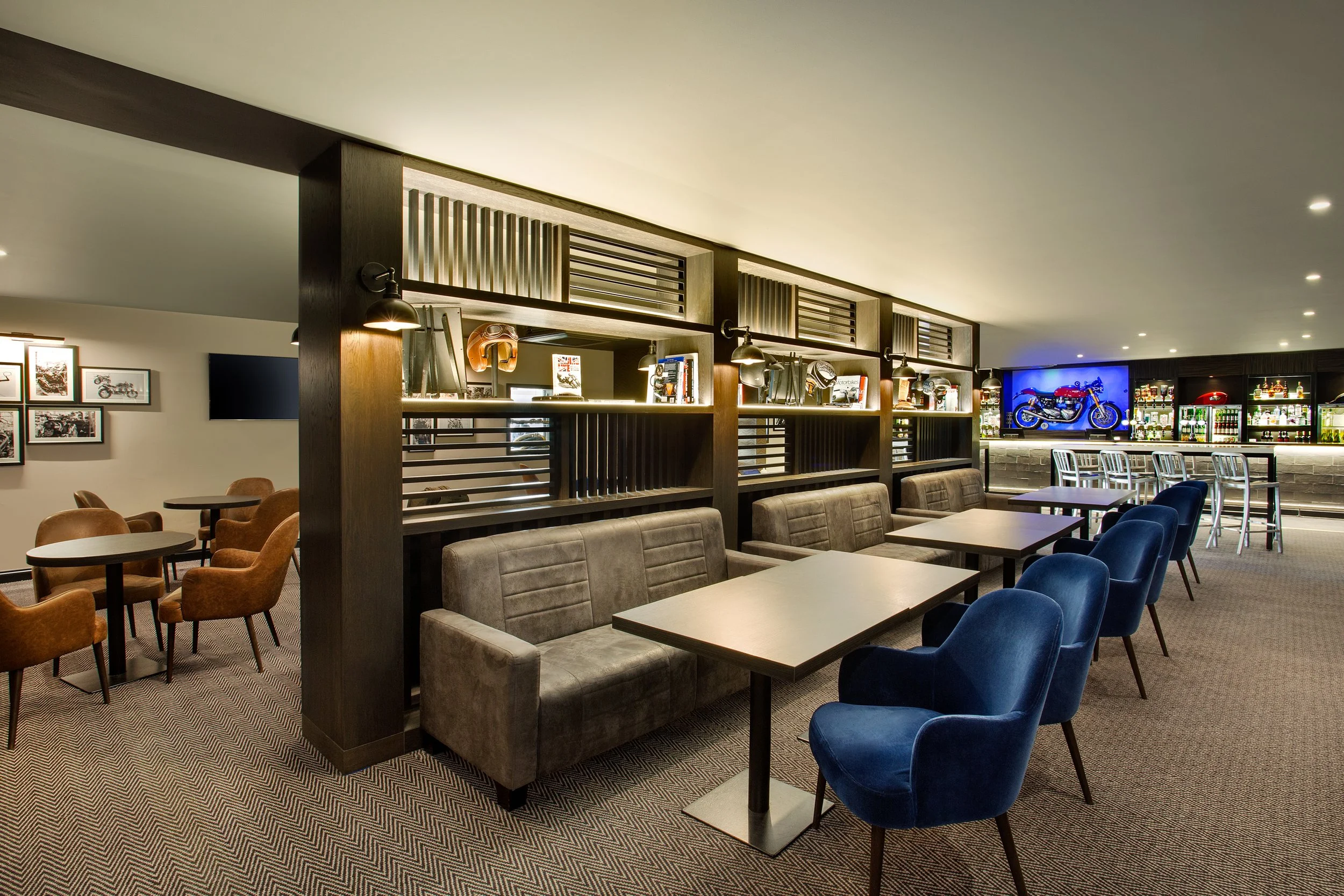 Wide angle shot of the Truimph hotel bar at Jurys Inn, Hinckley Island
