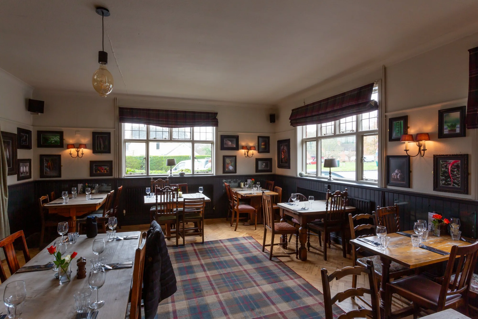 The dining room at The Rising Sun, Milland with fine art food photography by Sequoia Studios