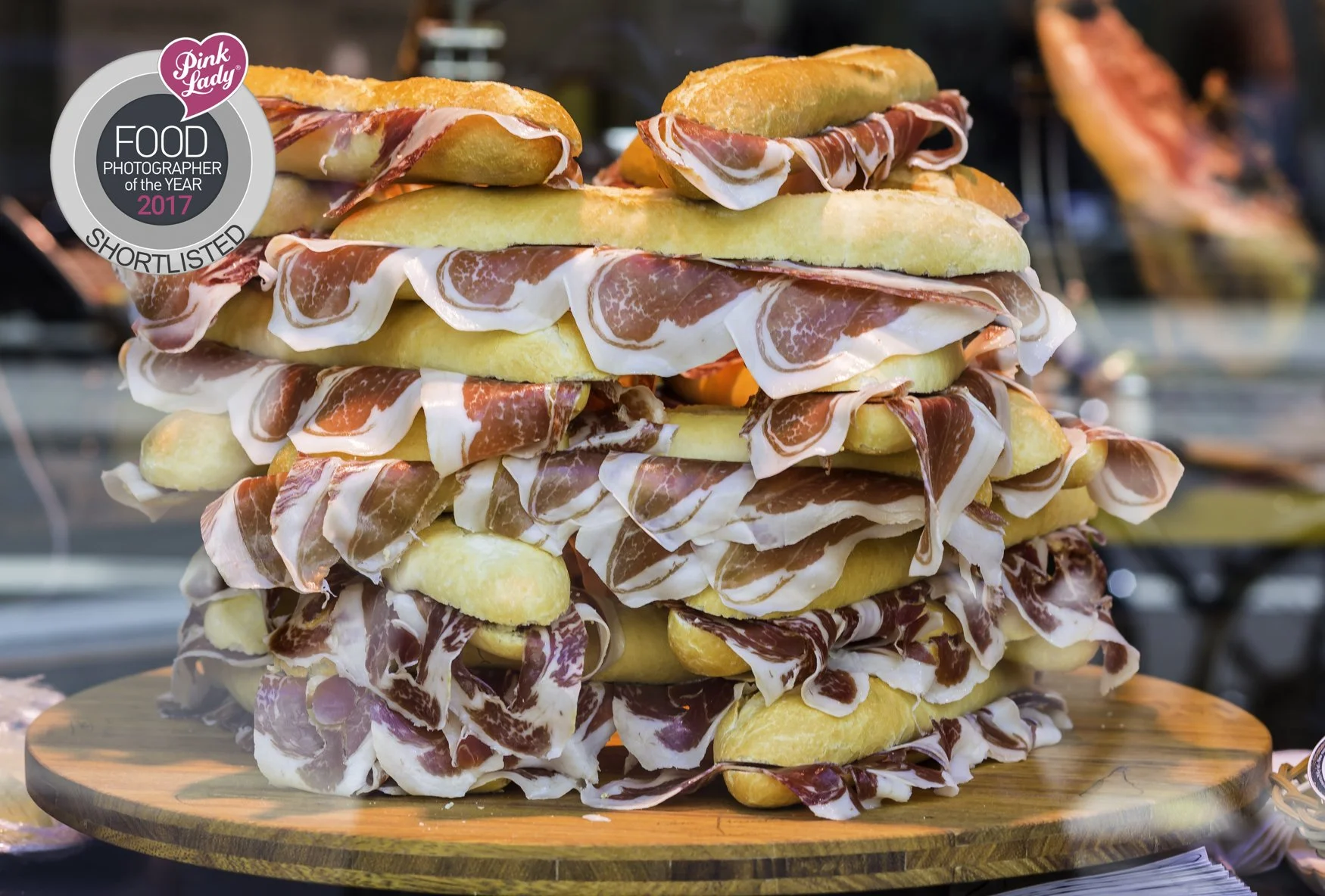 Stack of ham baguettes