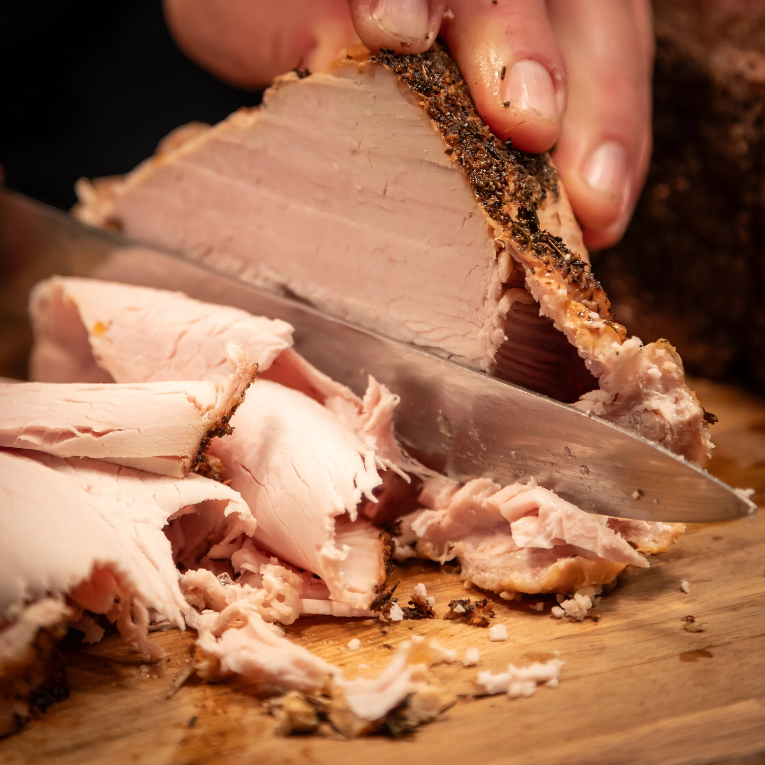 Turkey being carved at The Folly Wine Bar carvery in Petersfield, Hampshire. Food photography by Sequoia Studios.