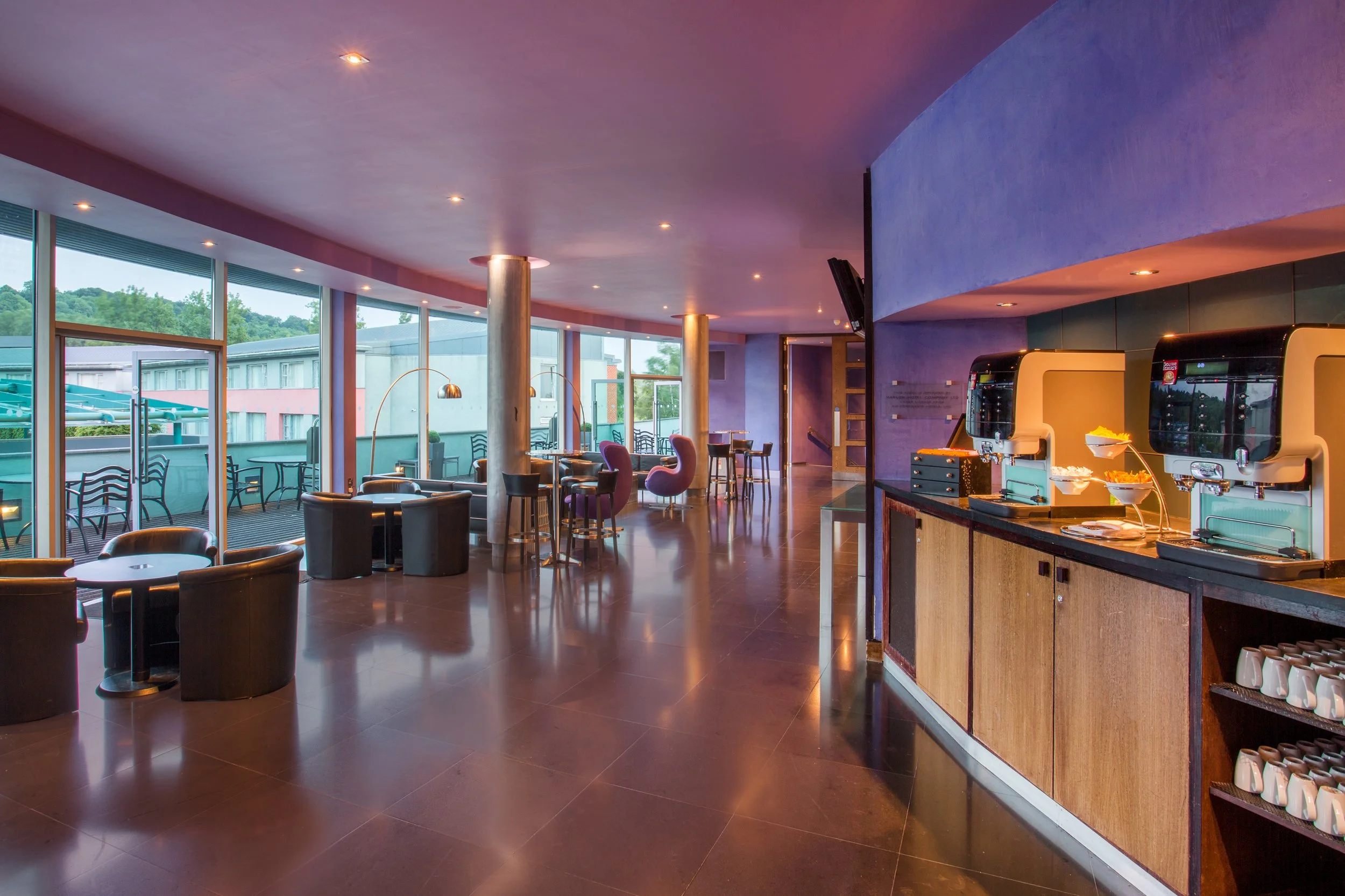 Terrace hotel bar and breakout area at Crowne Plaza, Marlow
