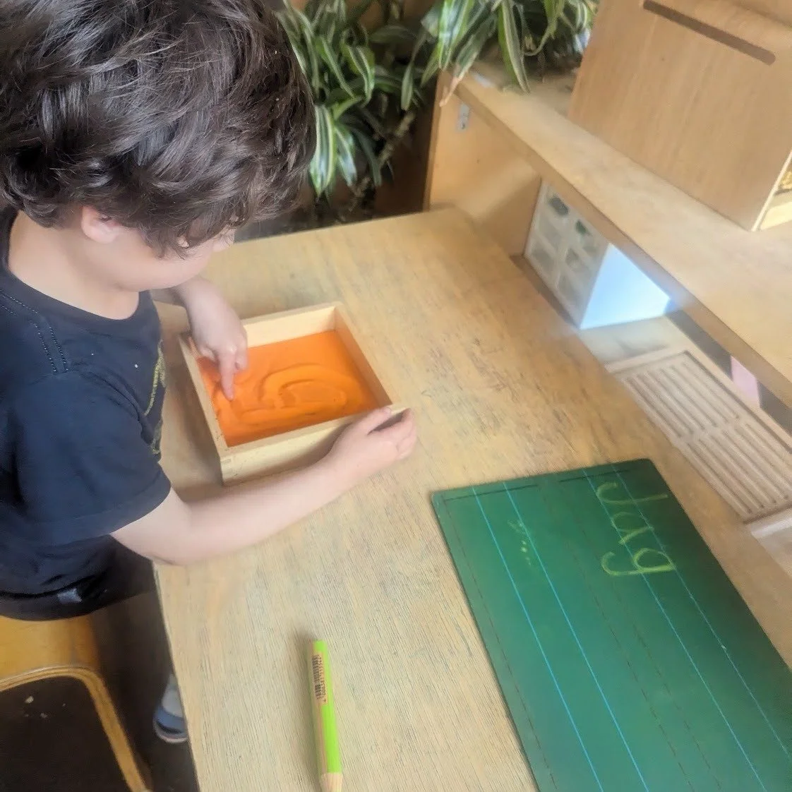 We are learning how to properly write letters - trying it in sand first gives a sensory experience to how letters are formed.