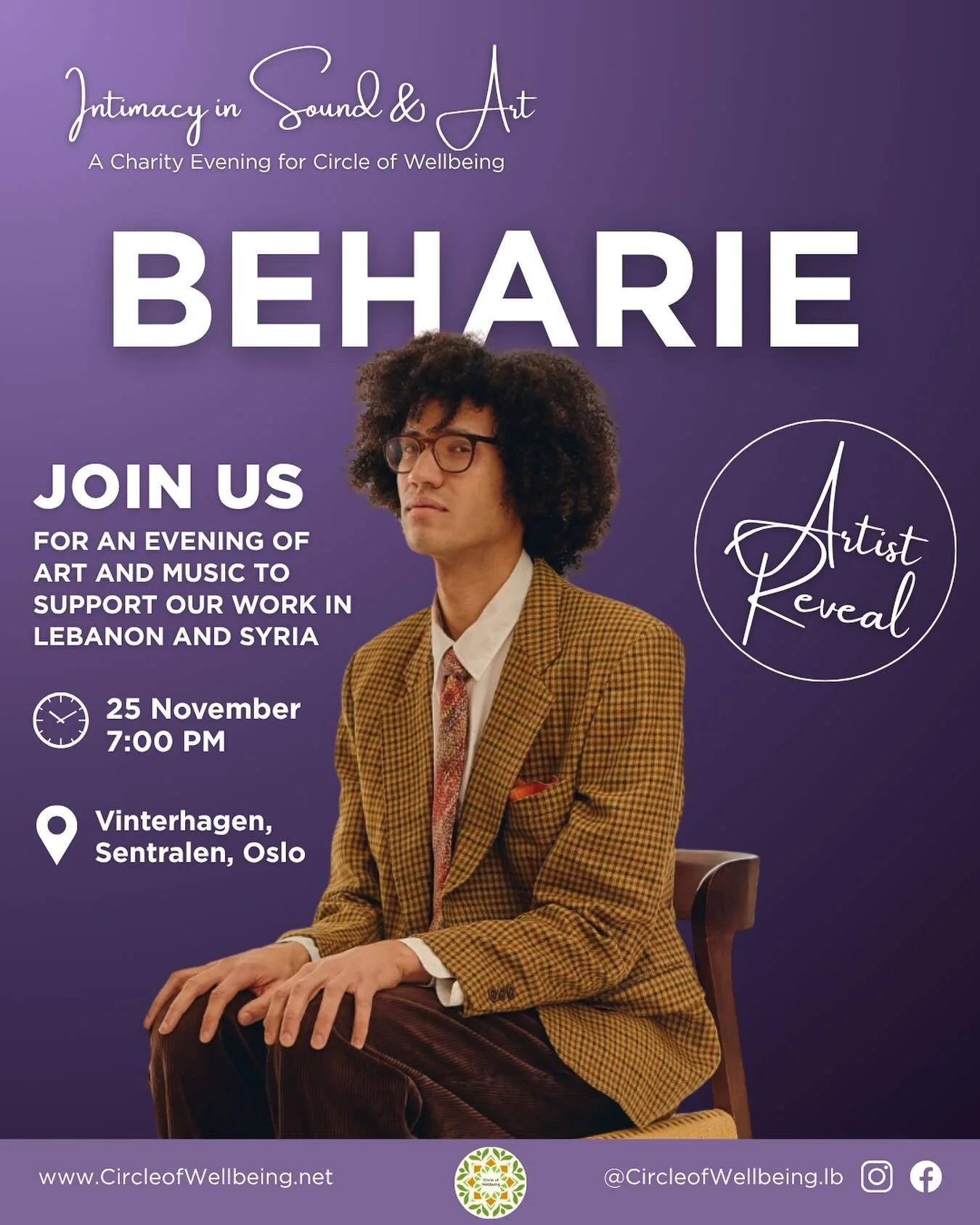 We&rsquo;re thrilled to announce that @_beharie_ will be performing at our Intimacy in Sound &amp; Art event, a charity evening in support of our work in Lebanon and Syria. 🎶💜

Join us for an unforgettable night of music, art, and connection!

📍 V