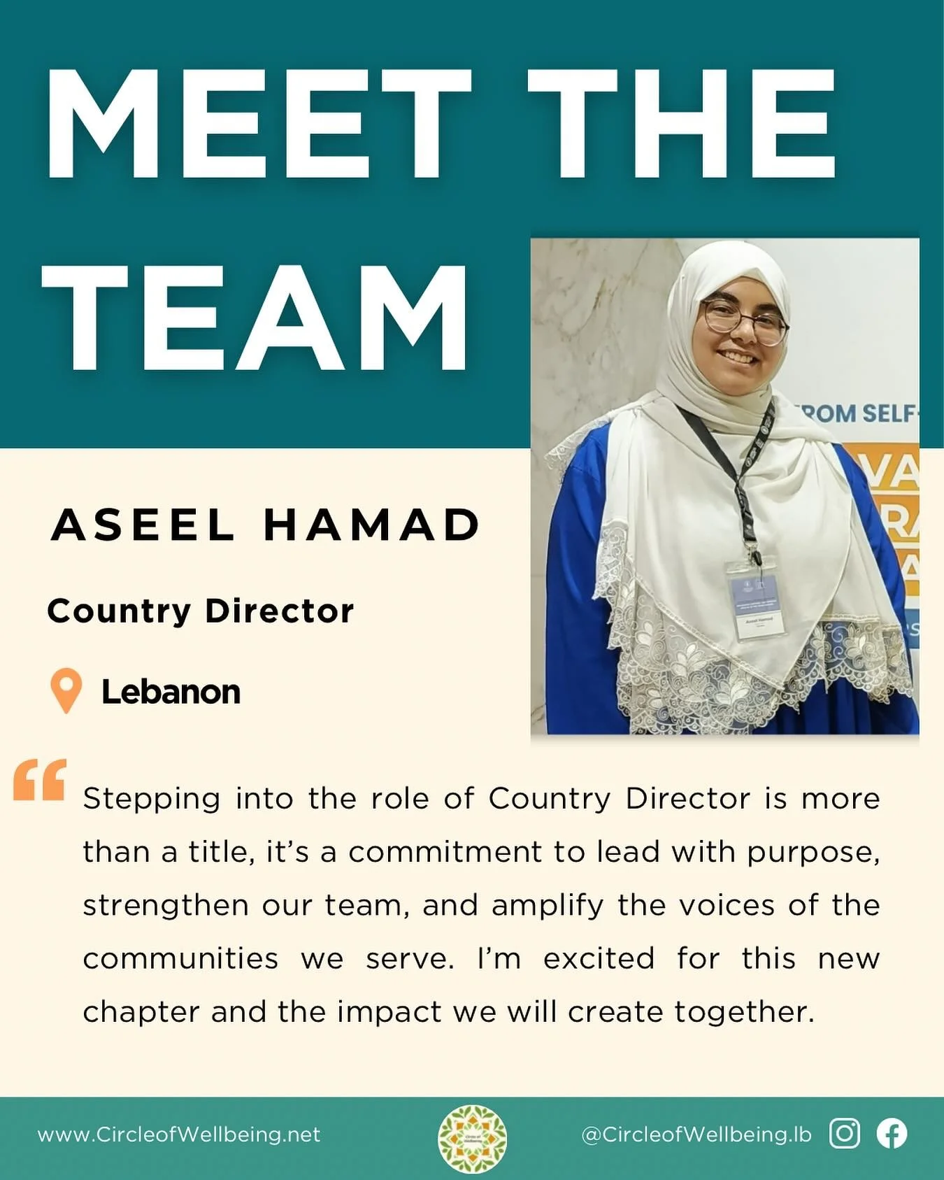 Meet Aseel &ndash; Country Director

Aseel steps into her new role as Country Director after previously serving as our Women&rsquo;s Center Manager in Lebanon. With a steadfast commitment to community wellbeing, she brings compassionate leadership, d