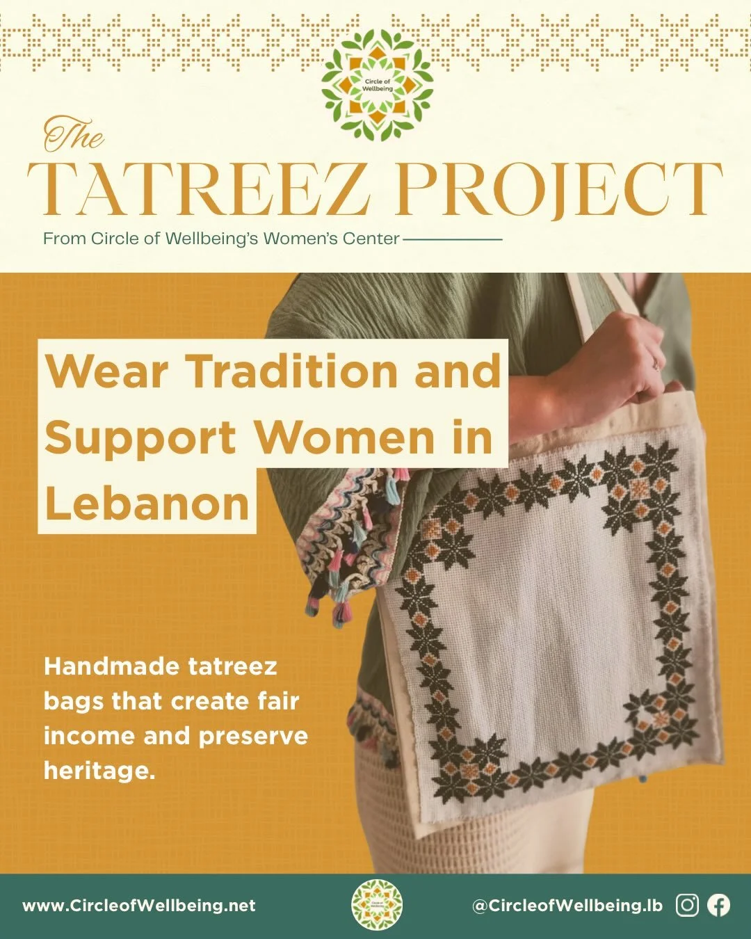 The Tatreez Project at Circle of Wellbeing&rsquo;s Women&rsquo;s Center supports women in Lebanon through handmade embroidered tote bags inspired by traditional Palestinian tatreez. Each bag helps provide fair wages, economic independence, and a stro
