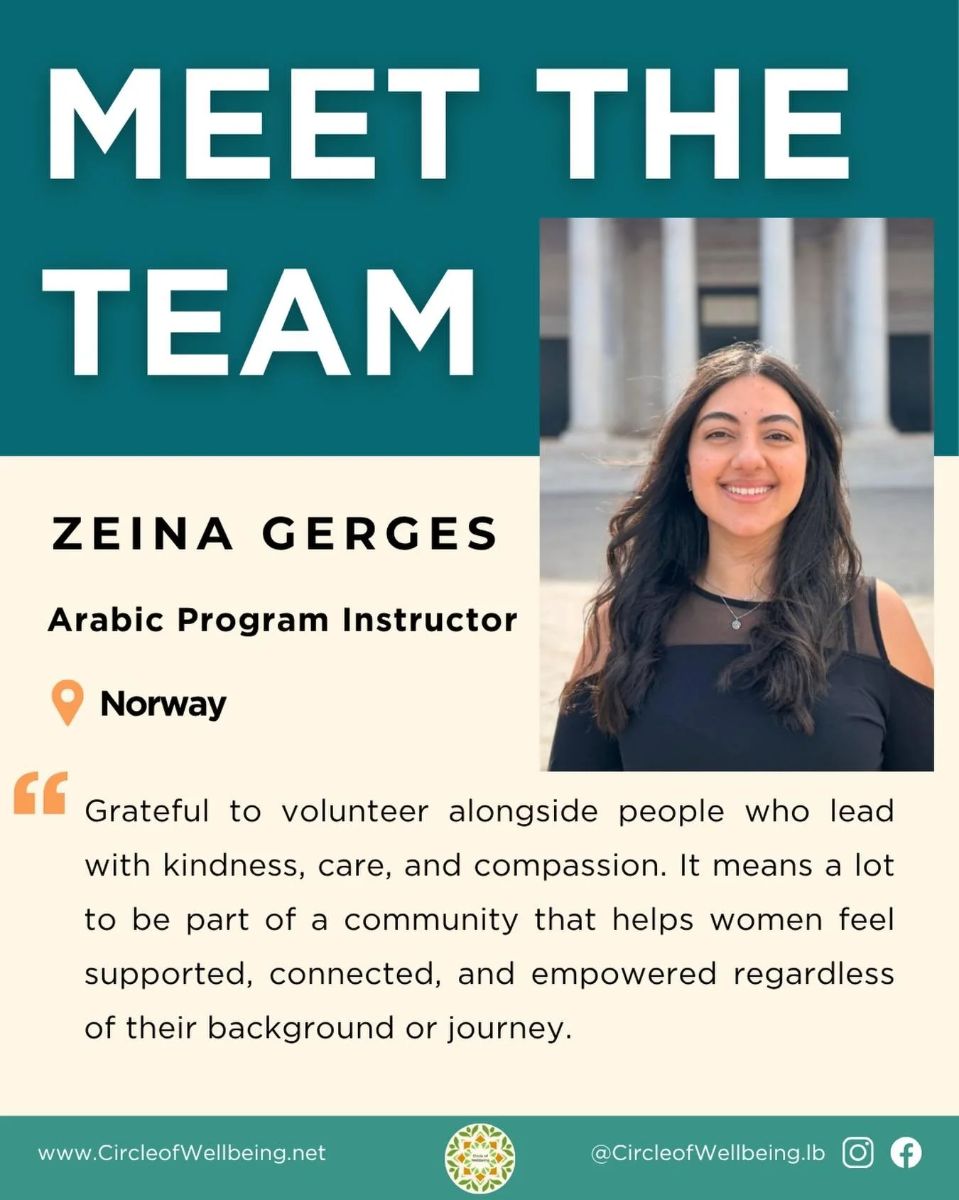 We&rsquo;re so grateful to have Zeina Gerges as part of our Learn Arabic, Support Wellbeing program in Oslo. Through her compassion and love for language, Zeina helps create a space where our supporters can connect and learn the Arabic language toget