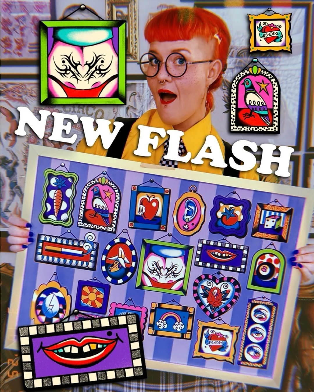 ✨🎀 CALLING ALL MAXIMALISTS, CLUTTERCORE DIVAS &amp; CUTIE PATOOTIES! 🎀✨

I&rsquo;m so happy to (finally 👀) present you with these cute framed tattoos! Turn yourself into your own gallery wall with my new flash set. Great little fillers that are be