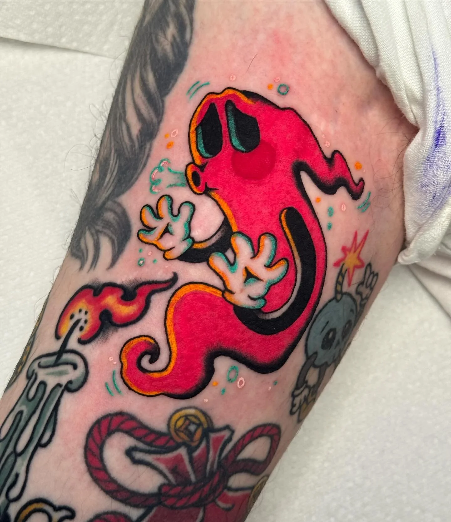 custom gapfilling &amp; shivering pink ghostie warming himself by a candle (made by my pal Steve), for my new friend Chris! Was so lovely to add to a collection that featured a few of my friends!  Chris asked me for a pink &amp; blue ghost to fill a 