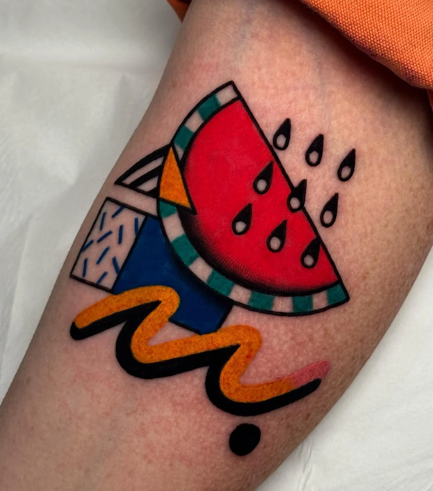I CANNOT TELL YOU HOW JAZZED I AM ON THIS 80&rsquo;s MEMPHIS DESIGN X PERMANENTDAYDREAMS X FRUIT TATTOO I MADE YESTERDAY.  THANKS SO MUCH VIKKIE🍉 🟡🟦🔺

please scroll to the end to see the rest of the designs this one was based off of and if you pi