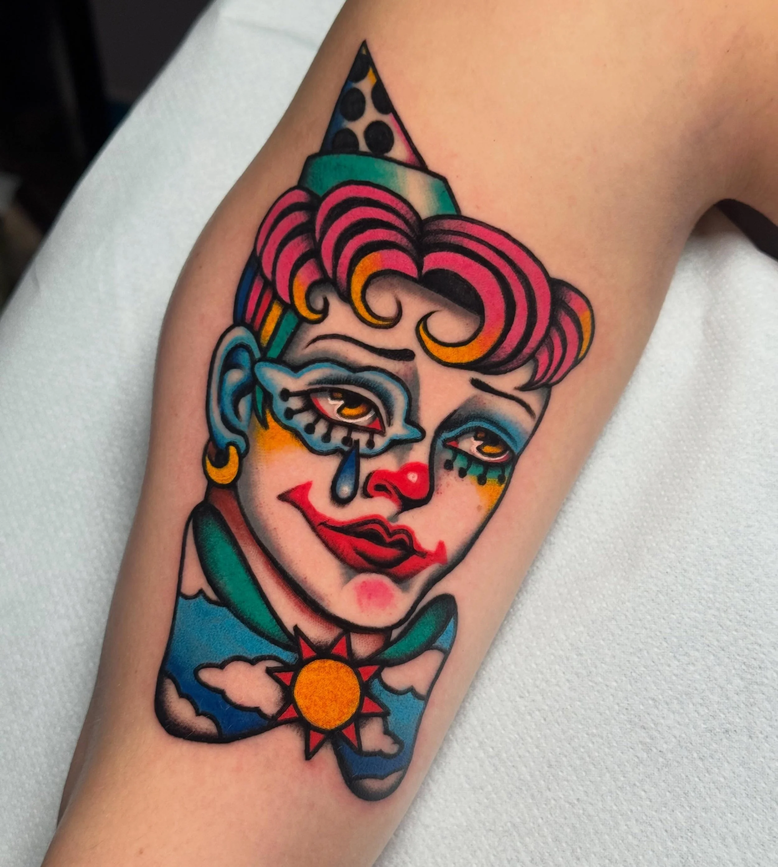 CLOWN (GAY) for my clown baby @mileswubwub 🌈🤡🎪✨ you know, when I started to draw this up for my darling diva, I didn&rsquo;t intend for it to look like them&hellip; but why would you not get a portrait of your hot young clownself tattooed on you??