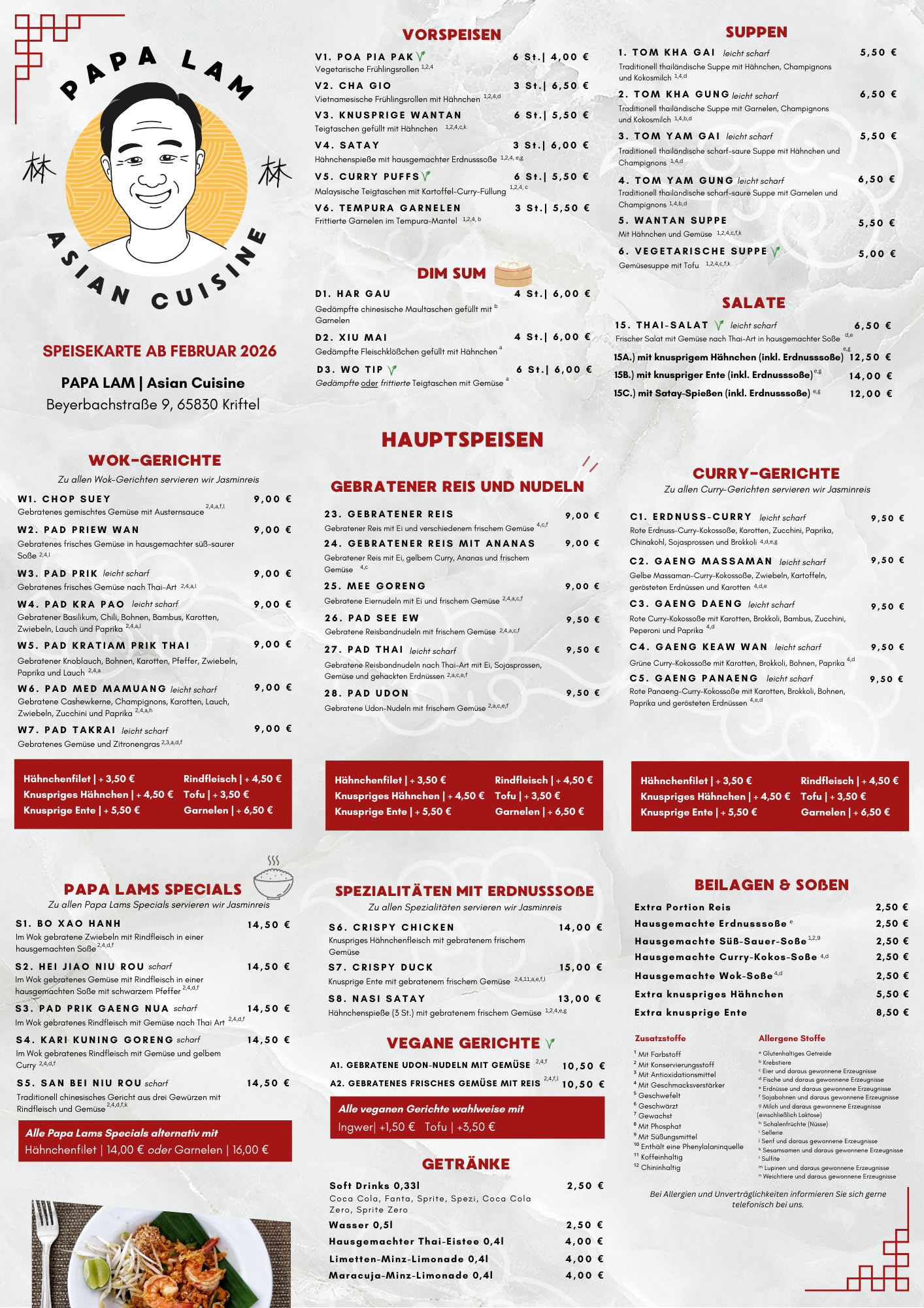 Papa Lam Speisekarte