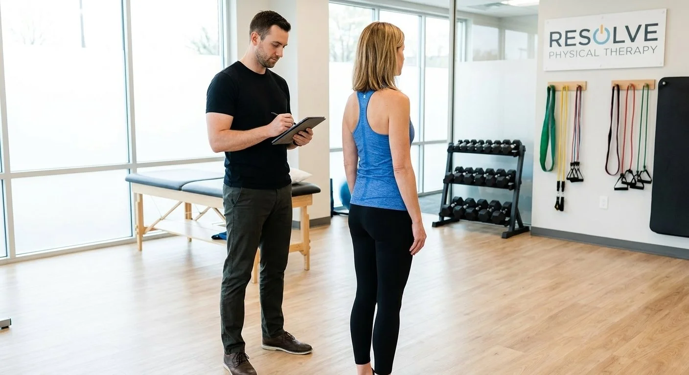 Patient working with a provider at a performance physical therapy clinic in Cherry Hill, NJ during a movement assessment