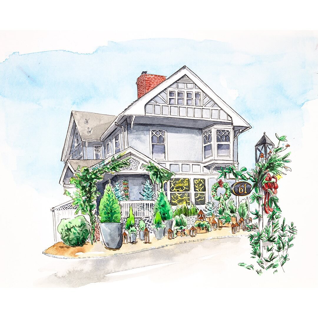 I was looking to share this image of the @jerryroseevents studio in Summit, NJ, and realized I never posted a non-video image of this. Anyway, here it is. I think it&rsquo;s great. 

#houseportrait #housepinting #watercolorhouseportrait #njartist #ma