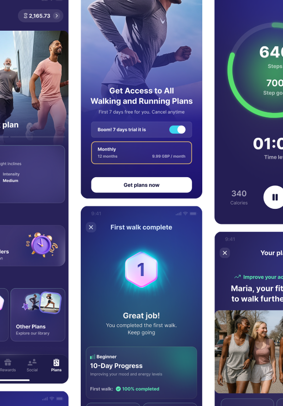 Guided health plan interface supporting stickiness, habit formation, and long-term user adherence