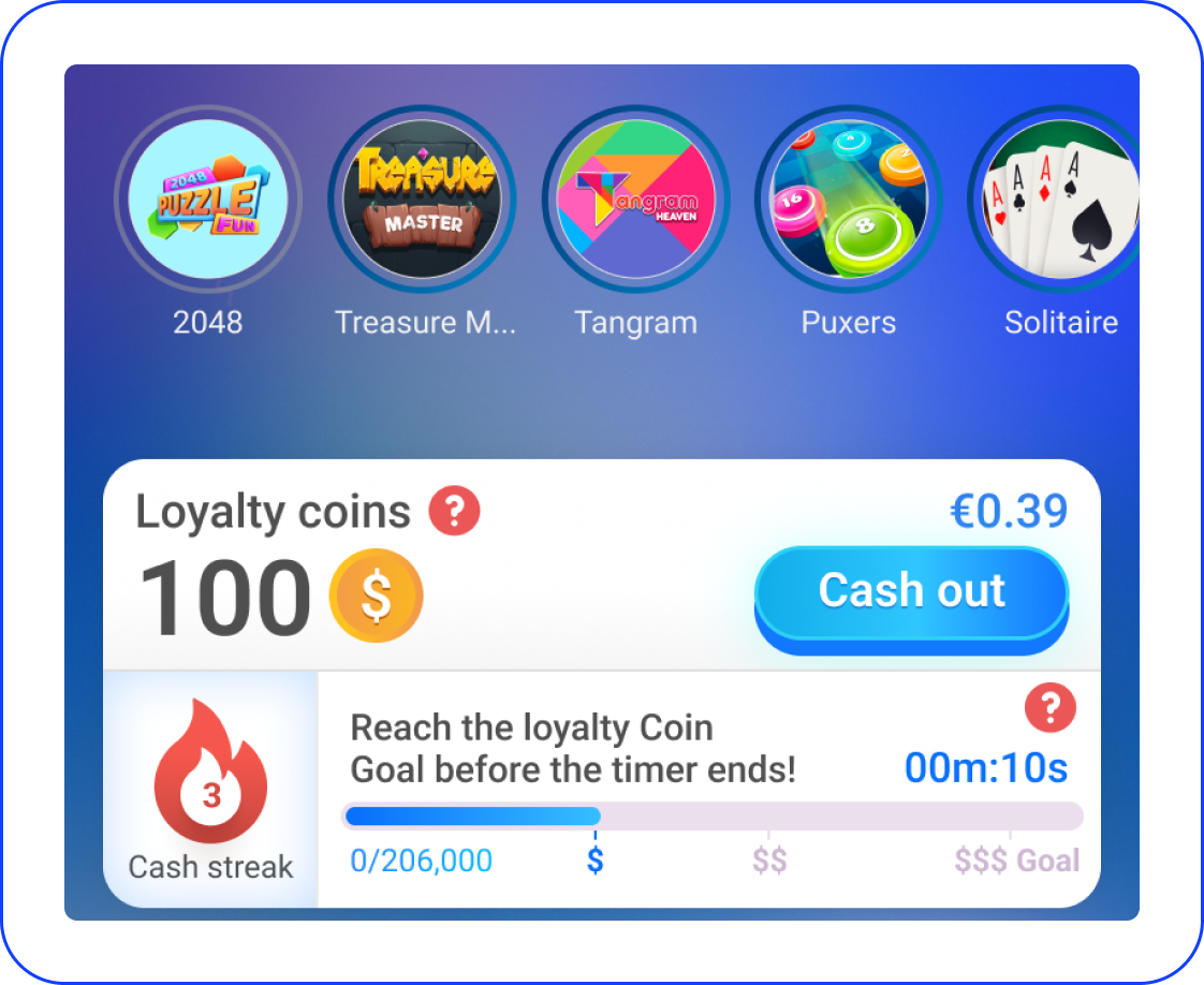Spinner game screen with coin rewards and promotional engagement mechanics
