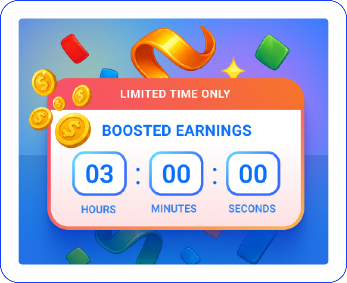 Reward-based mobile app screen with earning progress and payout mechanics used in retention analysis
