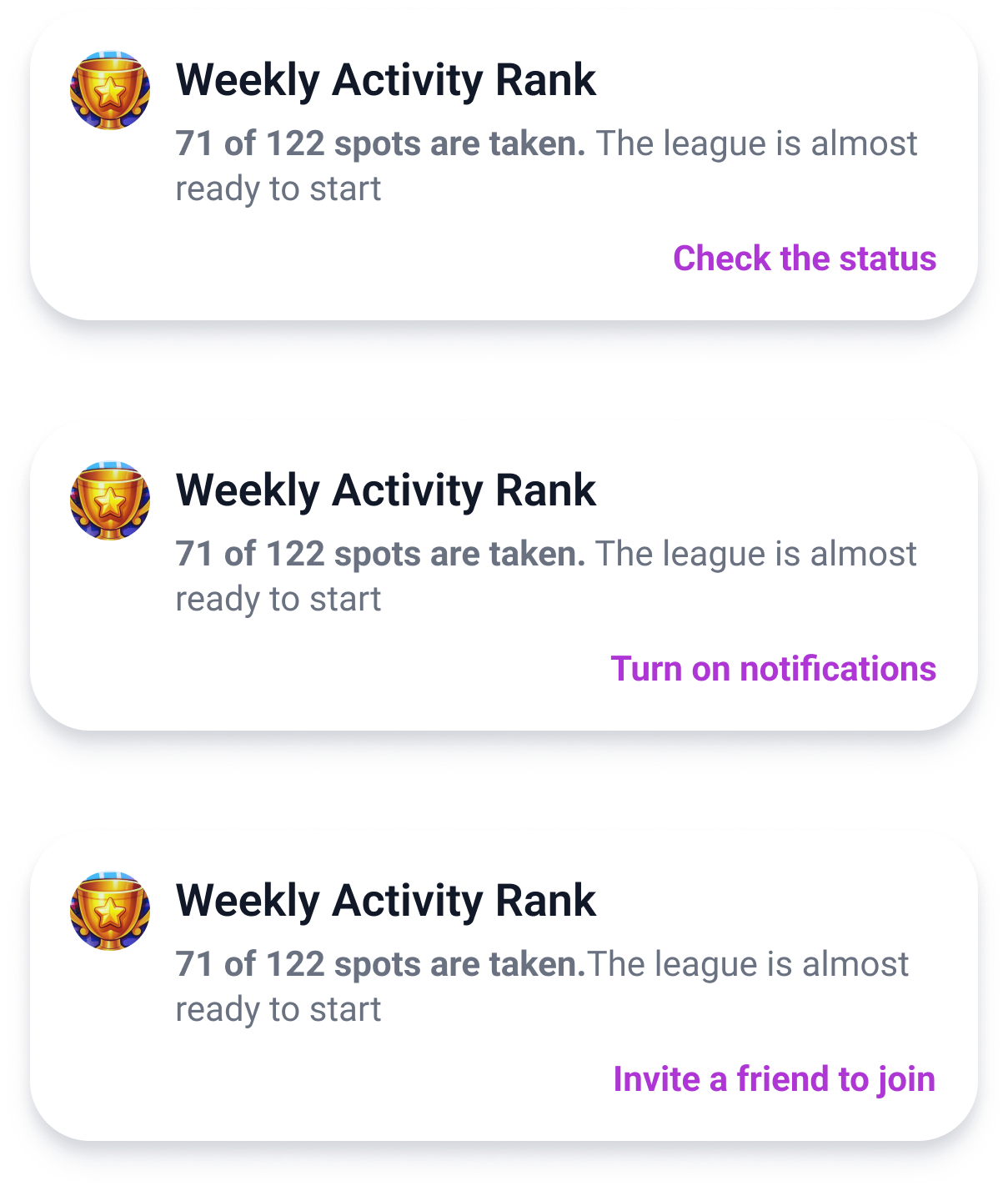 Weekly activity rank notifications used to test interest in comparison and return behavior