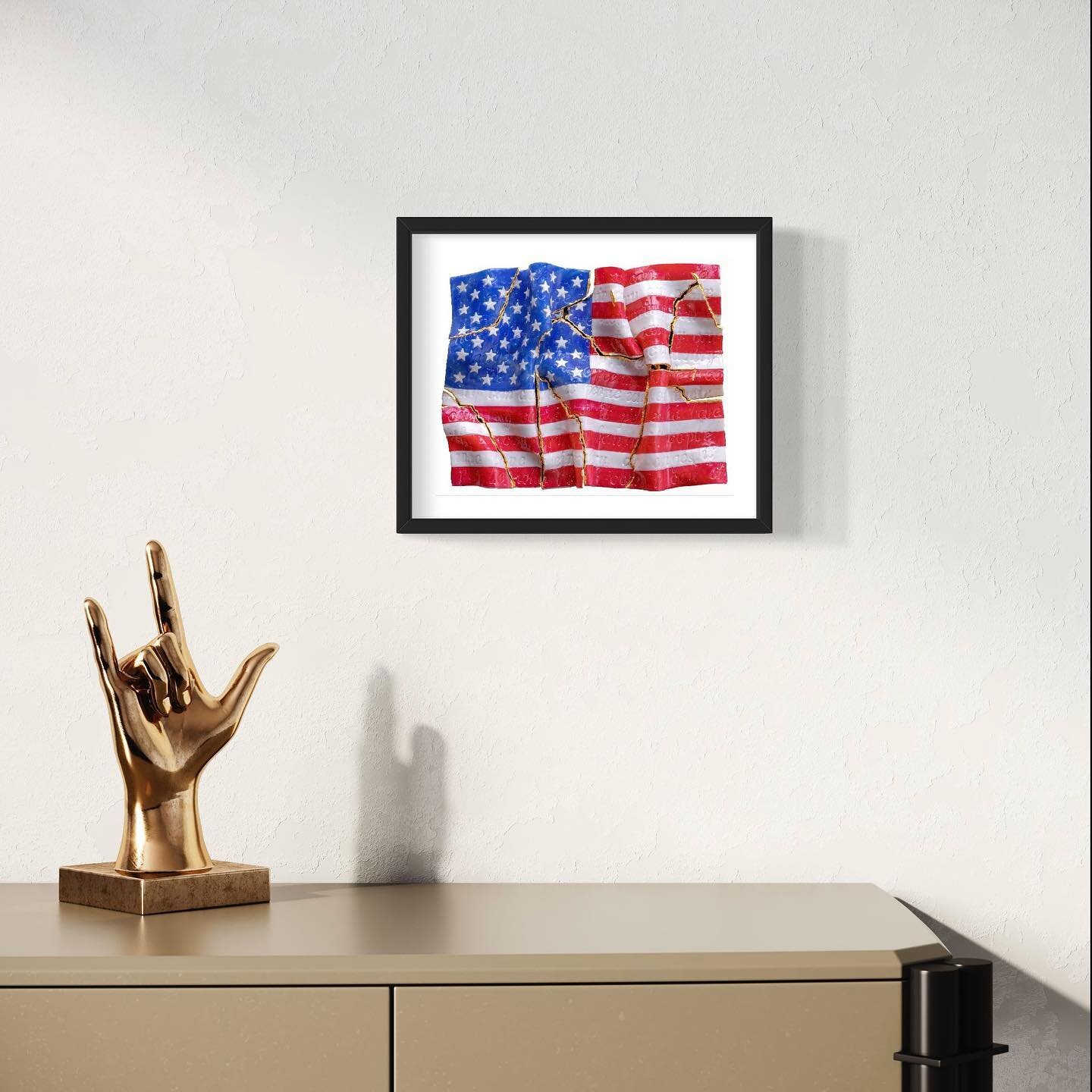 A few styled photos of &ldquo;Reclamation&rdquo; as a print 🇺🇸

This isn&rsquo;t just a flag. If you remember, I imprinted the quote &ldquo;people who love their country can change it&rdquo; all throughout the work. And you can see that in the prin