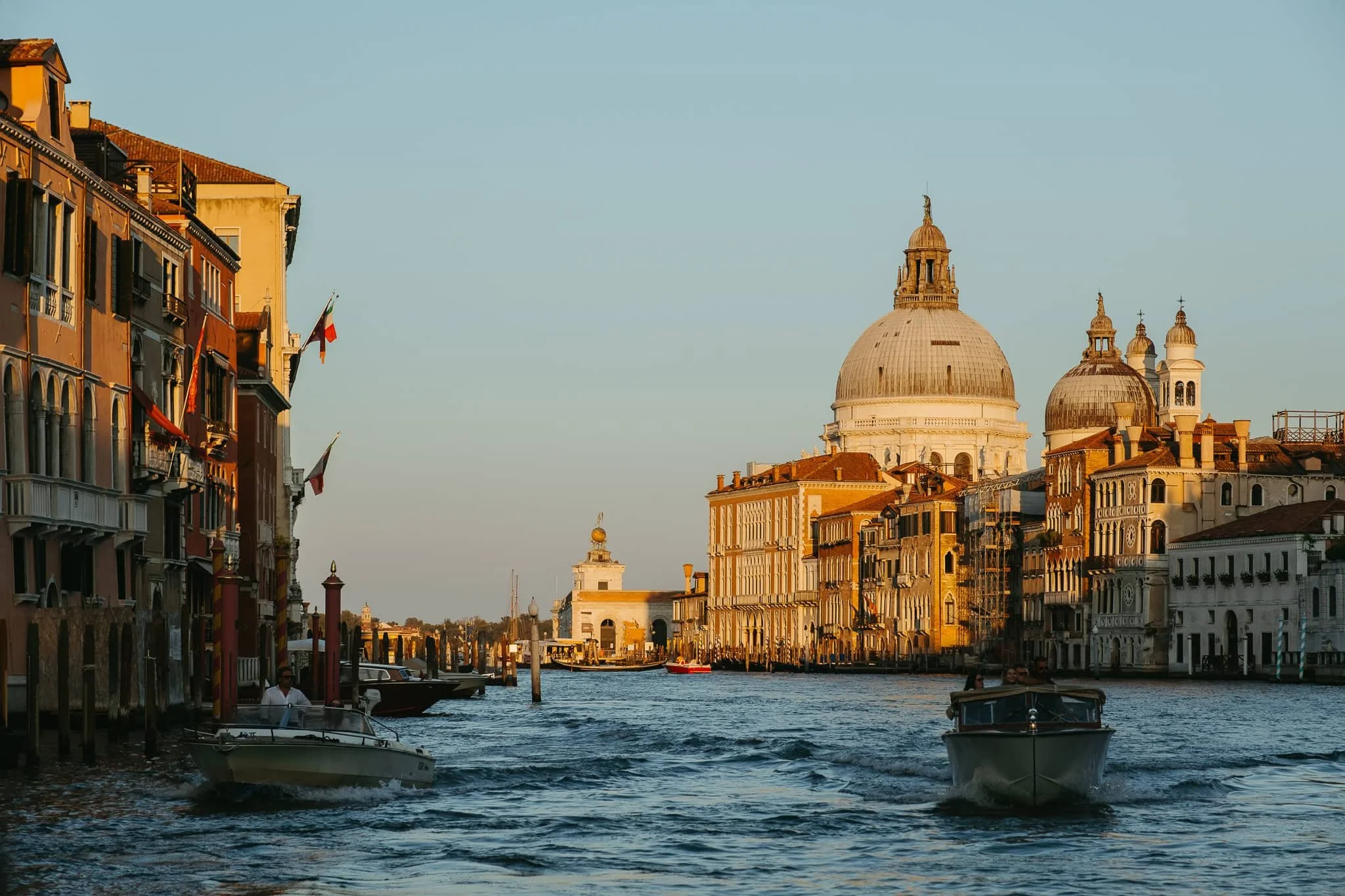 The Grand Canal, Venice’s iconic waterway, bordered by Renaissance palaces and boat traffic.