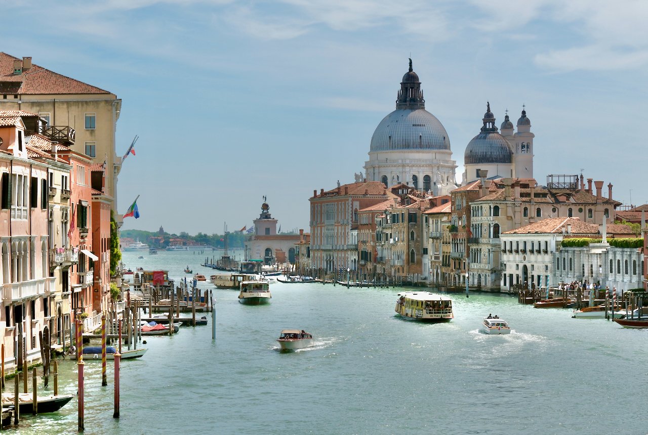 Boats traverse the Grand Canal in Venice