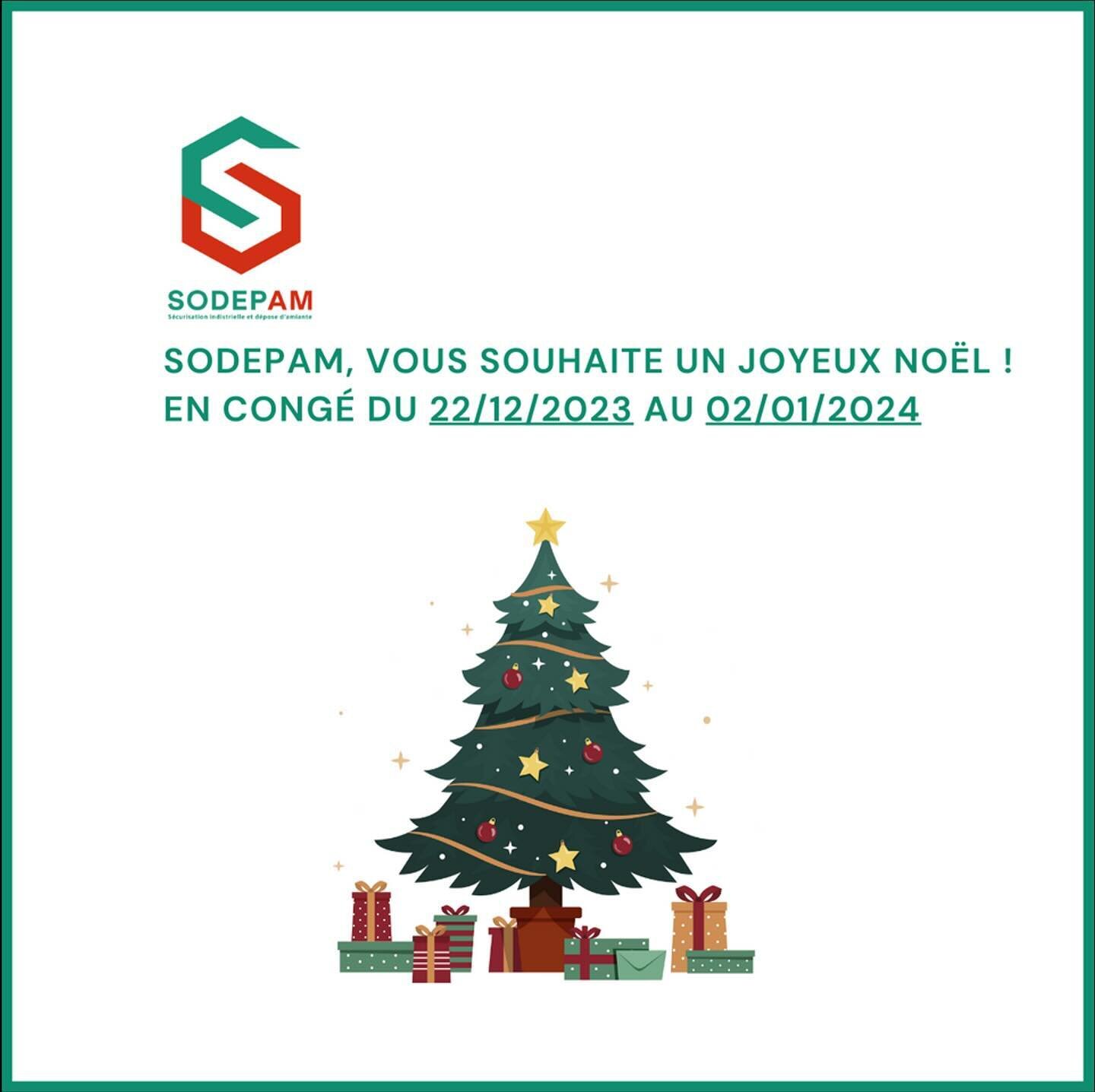 🎄 SODEPAM et la P&eacute;riode des F&ecirc;tes 2023
 
Alors que la saison des f&ecirc;tes approche, nous souhaitons informer notre r&eacute;seau, nos clients et nos partenaires des dates de fermeture de SODEPAM pour les vacances de fin d&rsquo;ann&e