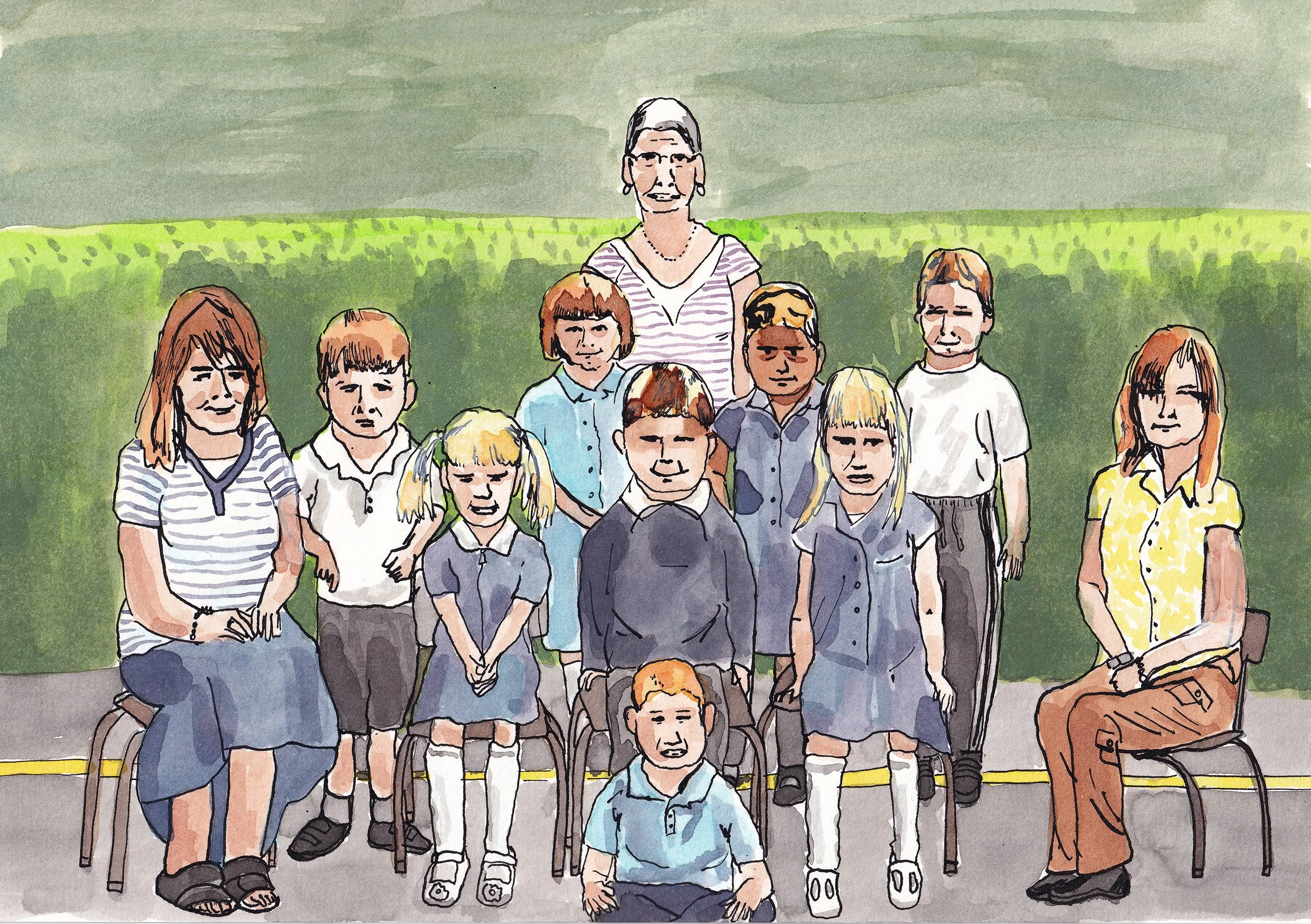 "Class of 2005" (2024)
Dip pen and brush; India and acrylic inks; cartridge paper. 210x297mm